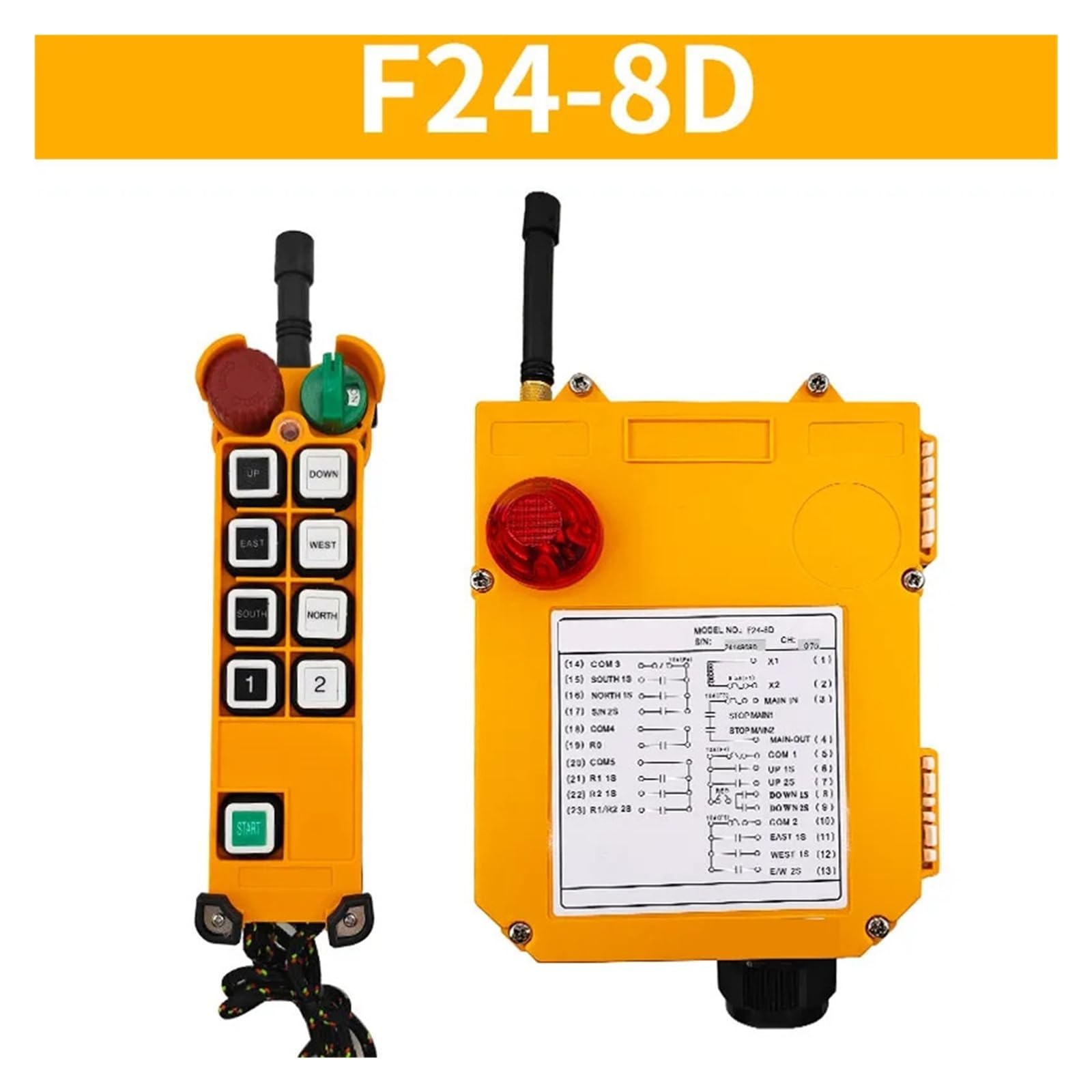 F24-8D/S Interruptor de control remoto industrial inalámbrico de doble velocidad para grúa de radio elevador, controlador de puente elevado F24-10D/S F24-12D (F24-8D, 48V)