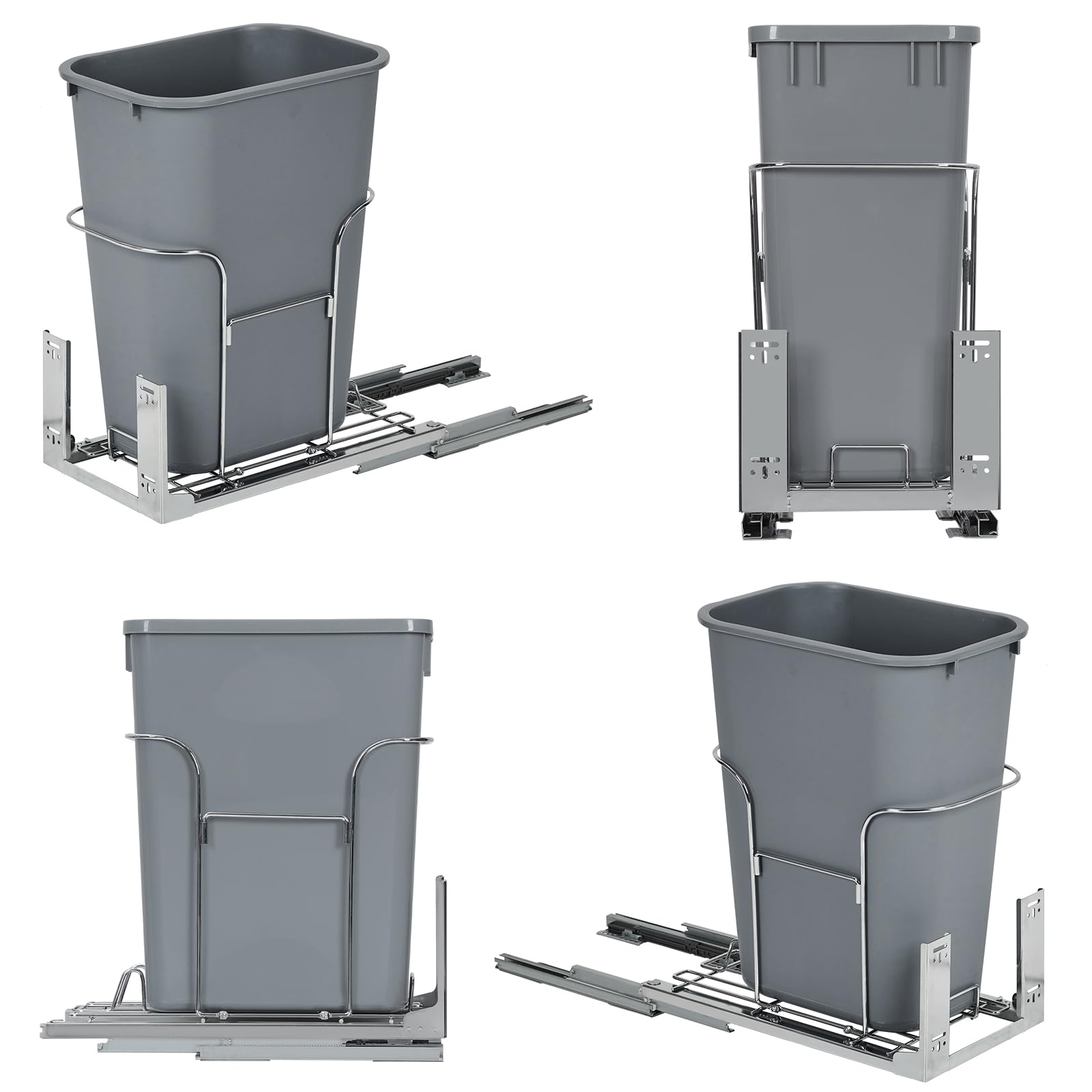 Garvee Poubelle Coulissante Sous Evier Inox Sous Meuble Glissières Amorties | Poubelle 28,4L Inox à Glissières Complètes Fermeture Douce, Gain de Place Sous Evier, Compatible Armoire 25,6×46×51cm