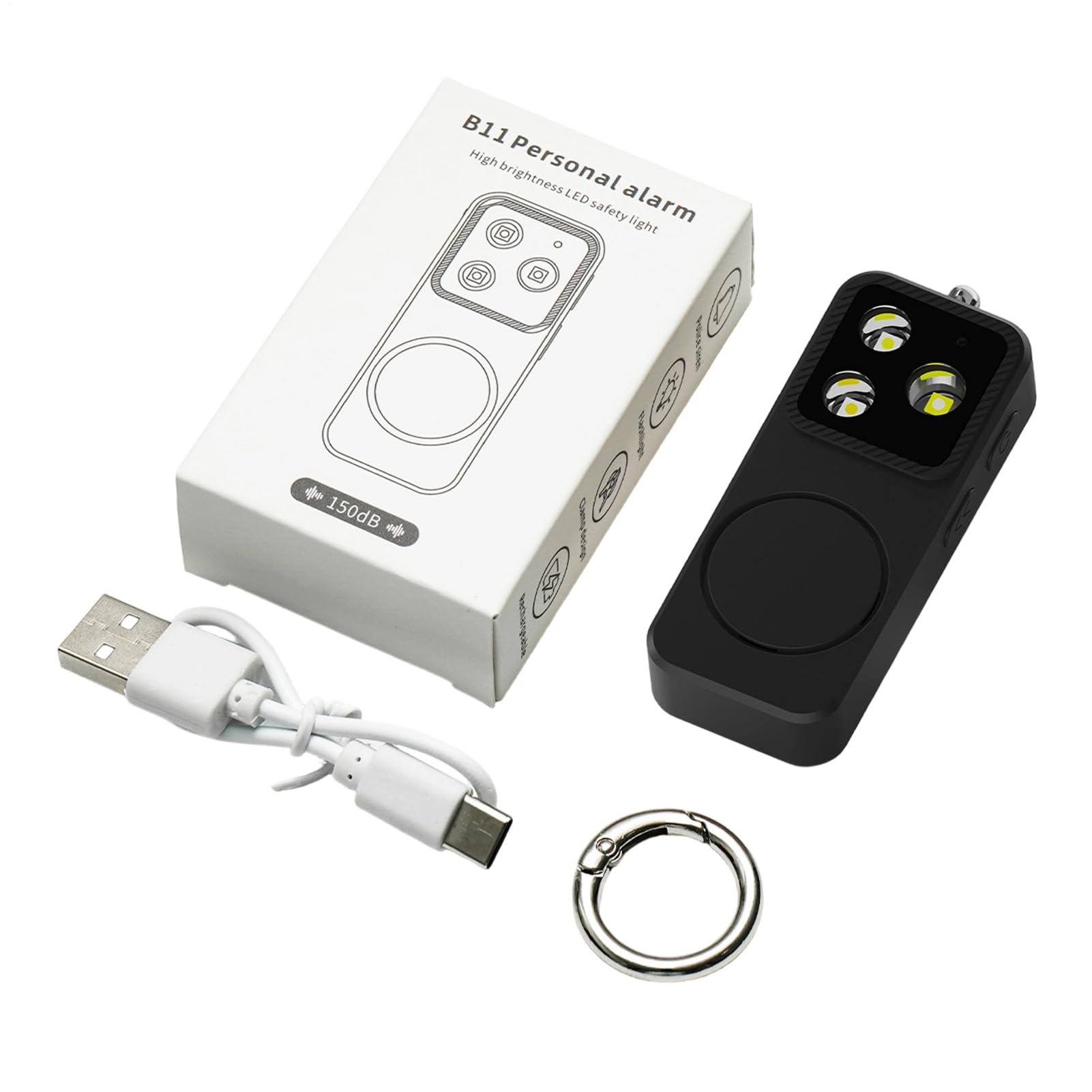 Alarma de seguridad personal | Autodefensa de 150 dB con luces LED | Cadenas de alarma de seguridad personal para mujer - para protección de seguridad, mochila, cinturón, bolsillo para niñas