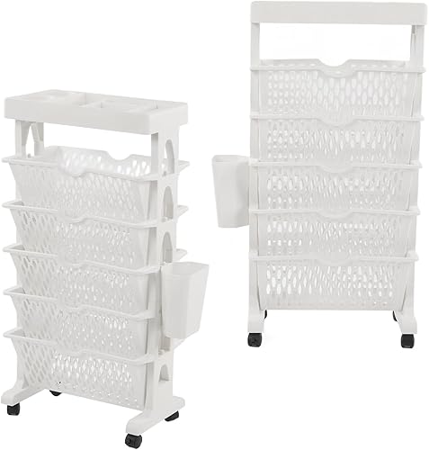 Miniatura 4 de Estantería móvil con ruedas, organizador de escritorio de plástico multicapa, cesta de almacenamiento lateral para escuela, aula, hogar (6 capas