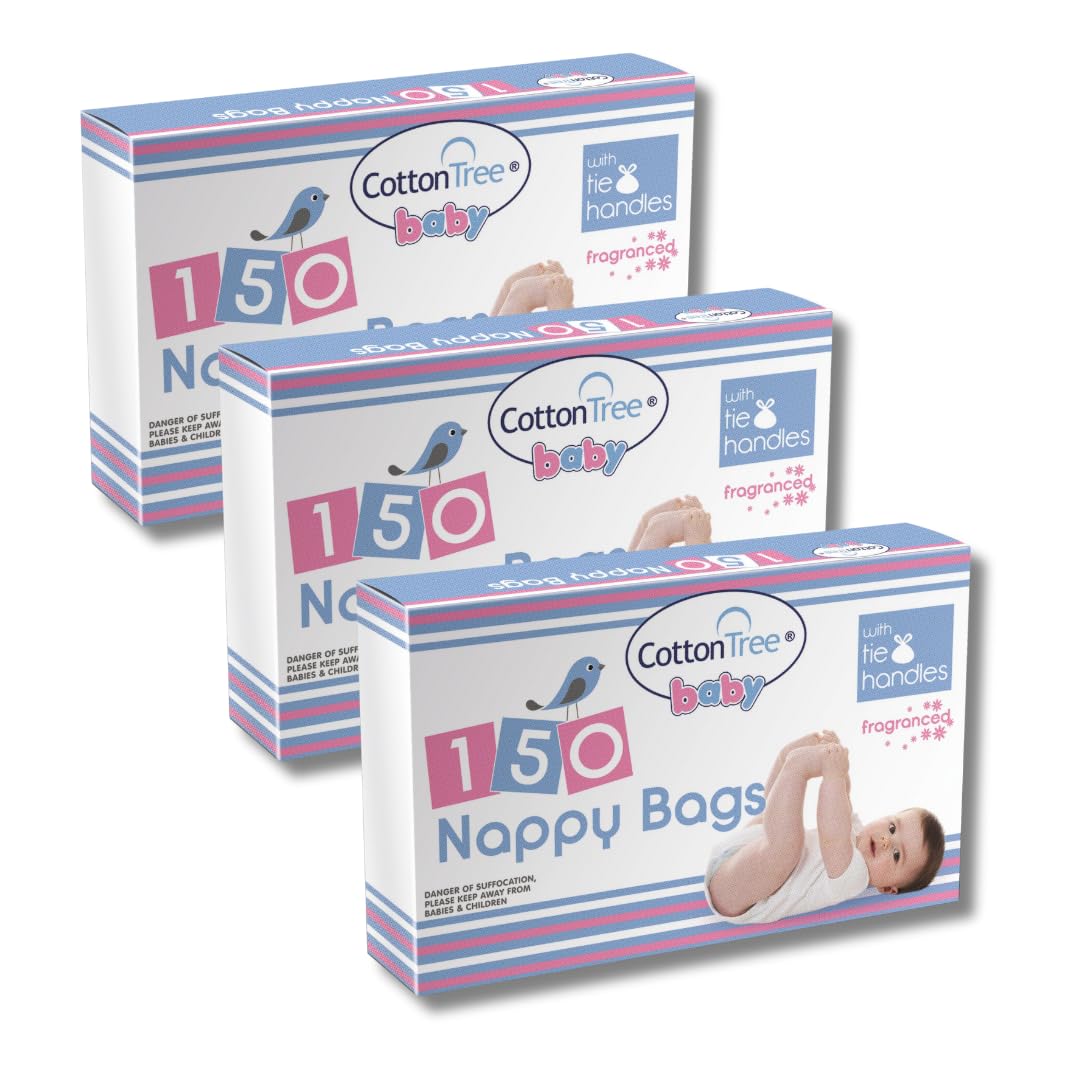 Cotton Tree Nappy Bags Scented 150pk x 3, White, small