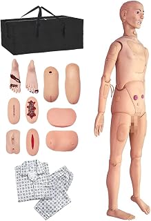 Teaching Model Tools 170Cm Patient Care Manikin Training CPR Simulator with Simulation Visceral & Replaceable Wound Modules & Storage Bag for Students Education Medical T
