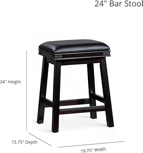 Miniatura 10 de DTY Indoor Living Cortez Taburete de cuero regenerado, acabado blanco, altura de mostrador de 24 pulgadas, asiento de cuero negro Acabado blanco