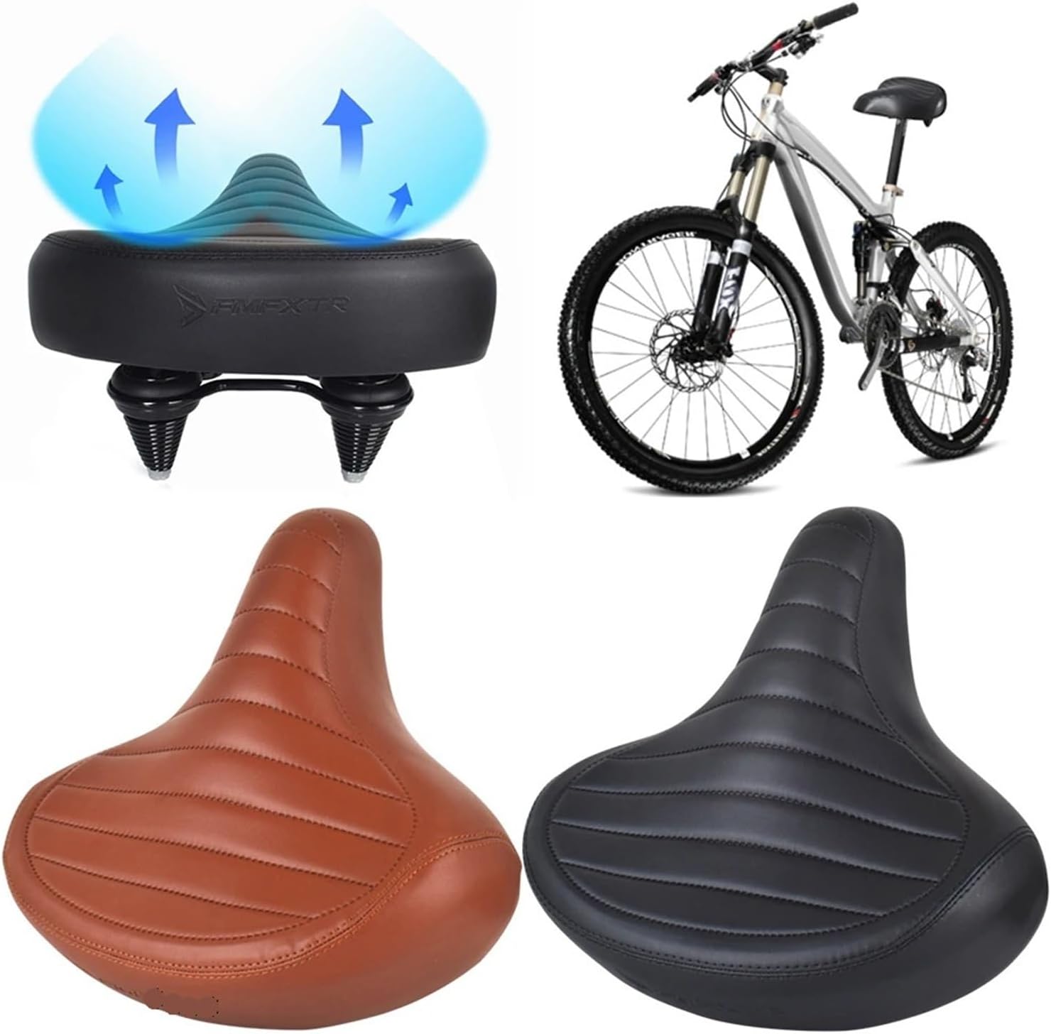 Dark Brown Bike Seat MTB Spring Saddle Electric Bike Wide Comfortable Bicycle Seat Leather Retro Soft Shock Absorbing Riding Pad