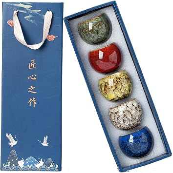5Pcs Ceramic Tea Cup Set, 6oz Chinese Tea Cups with Designed Gift Box - 5 Stylish Colors