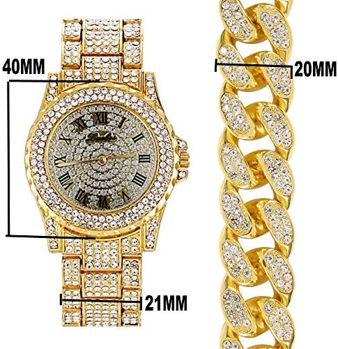 Men 18K Gold Plated Rhinestone Iced Out  cuban wrist watch
