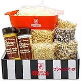 Popcorn Gift Set - Holiday Popcorn Gifts - Popcorn Gift Basket - Popcorn Kernels, Toppings and Popper - Movie Night Popcorn Set