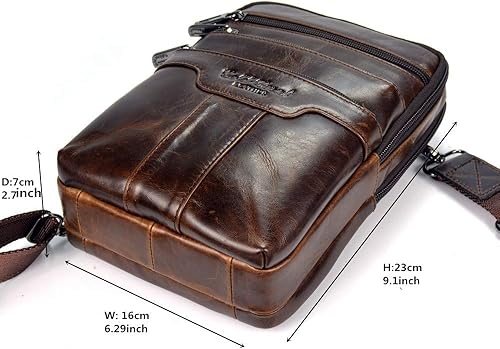Miniatura 3 de Bolso bandolera vintage de piel de vaca para hombre, Marrón oscuro
