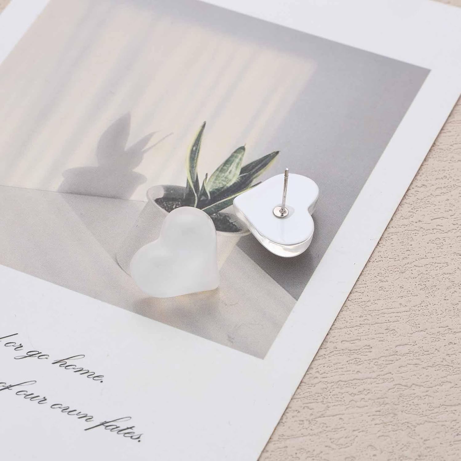 Vintage Puffed Heart Love Earrings Clear Acrylic Heart Stud Earrings White Resin Love Drop Minimal Stud Statement Jewelry for Women - Image 5