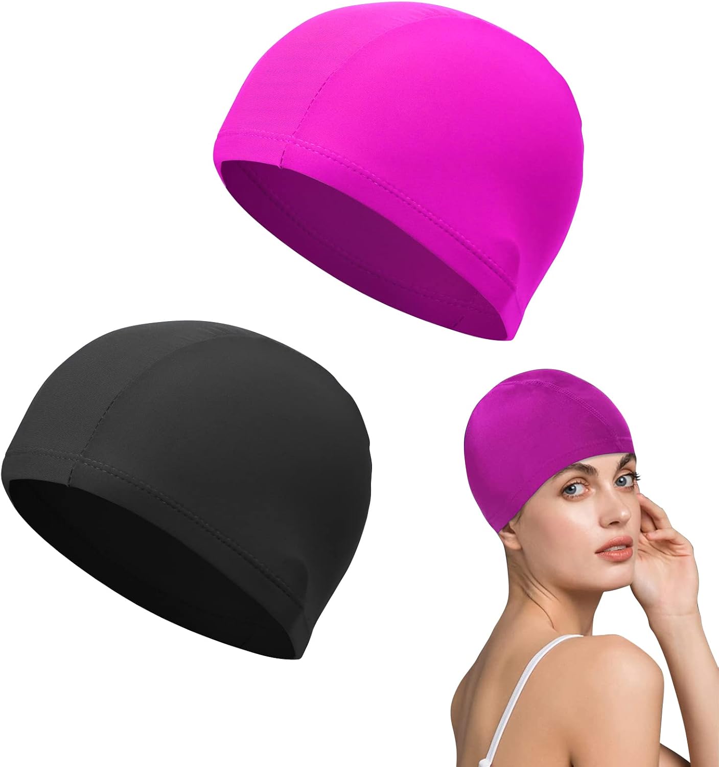 Cappello da Nuoto, Cuffie da Bagno Nuoto, 2 Pezzi Cuffia da Nuoto Elastica, Cuffie da Piscina