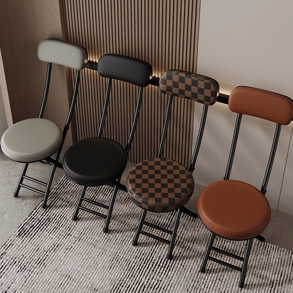 Genérico Taburete De Bar Plegable con Respaldo, Taburete Plegable Portátil, Taburete Plegable Redondo Acolchado De Cuero De PU, 150kg De Capacidad(Brown)