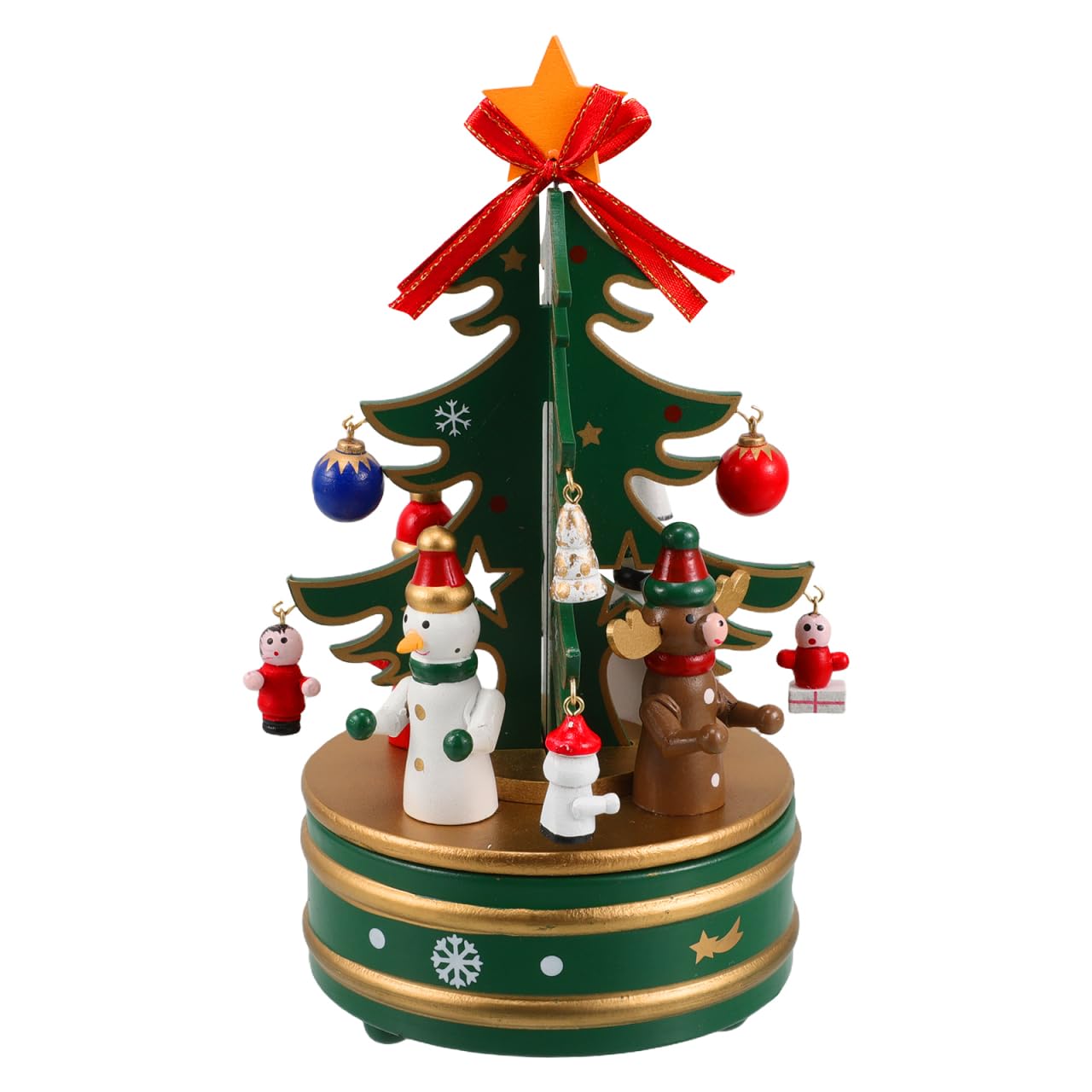 Cabilock Holz Weihnachts Spieluhr, 6 Zoll Weihnachtsbaum-Spieluhr Vintage Rotierende Weihnachts Für Kinder, Handgefertigtes Retro Rotations-Uhrwerk Für Kinder, Freunde Familie