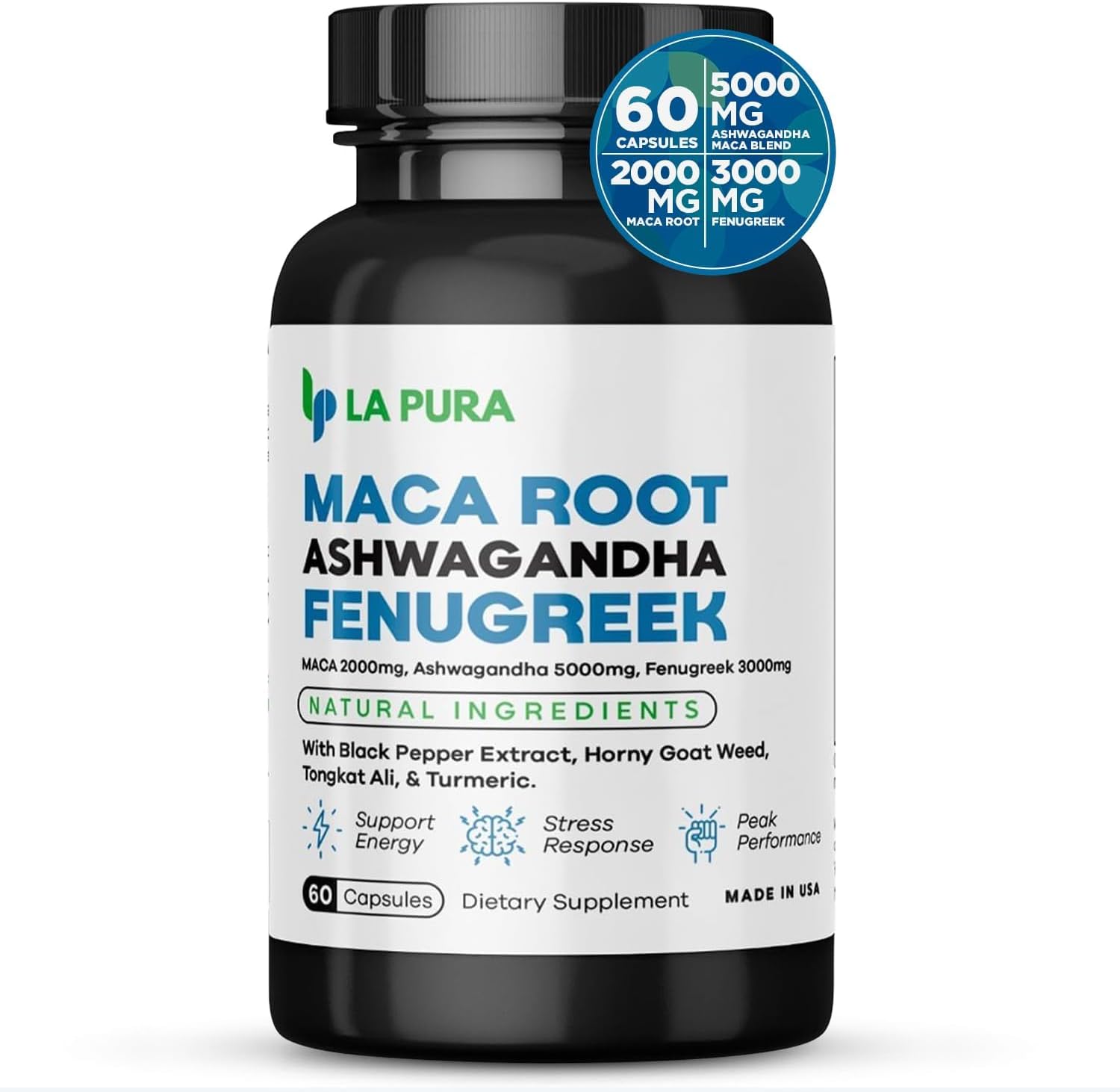 LaPura Ashwagandha 5000mg Maca Root 2000mg Fenugreek 3000mg Supplement with Tongkat