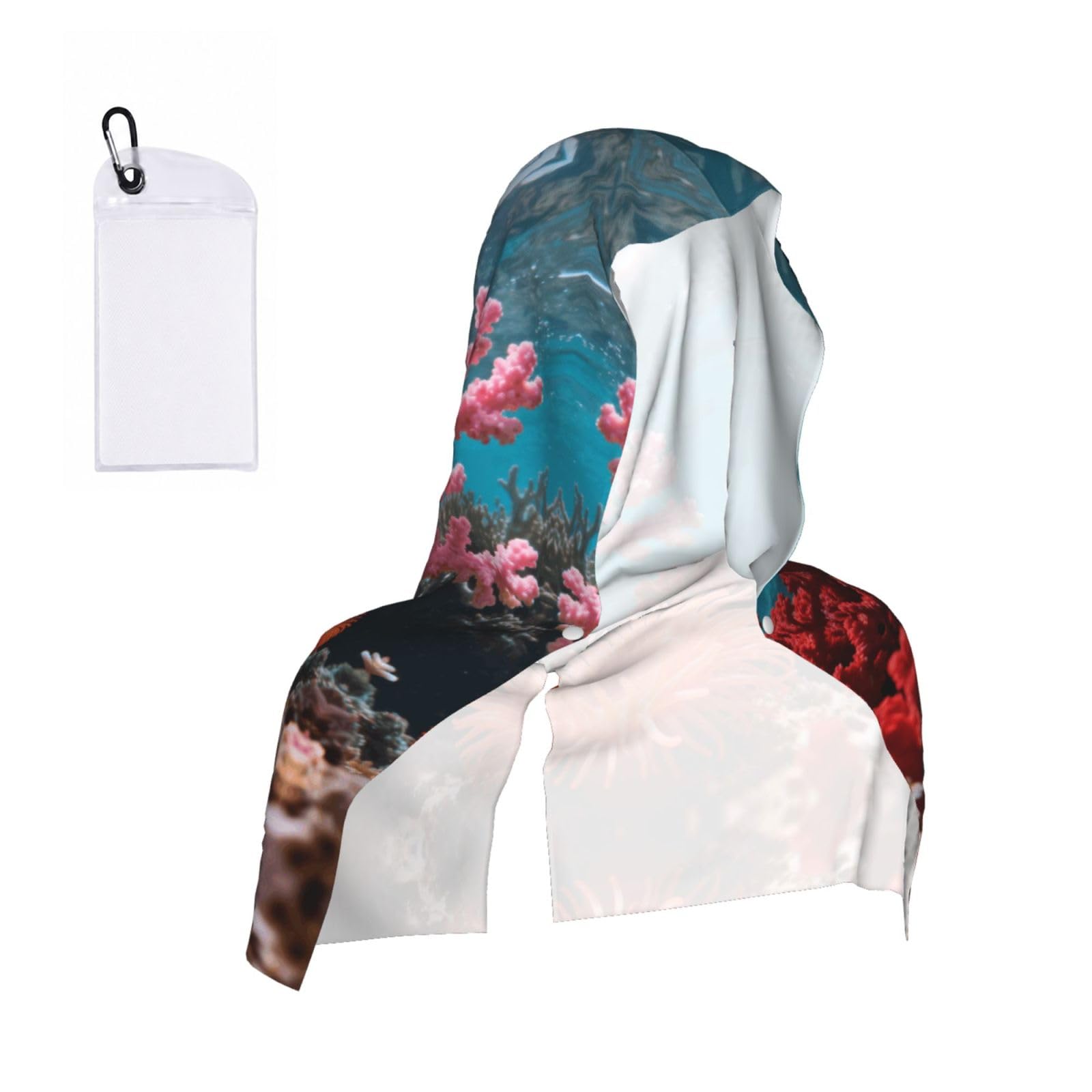 CNTDBU Coral Reef Pink Cooling Towel Hooded-Instant Chill Neck Cover for Sports, UV Cooling Rag for Running Gym