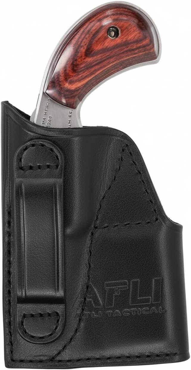 OWB NAA 22 Mag Holster Leather - Fits NAA 22 Mag 1 1/8 or 1 5/8 Small Ammo Pouch - North American Arms 22LR Pocket Holsters - SM-1 Naa Pug Mini Revolver Holster