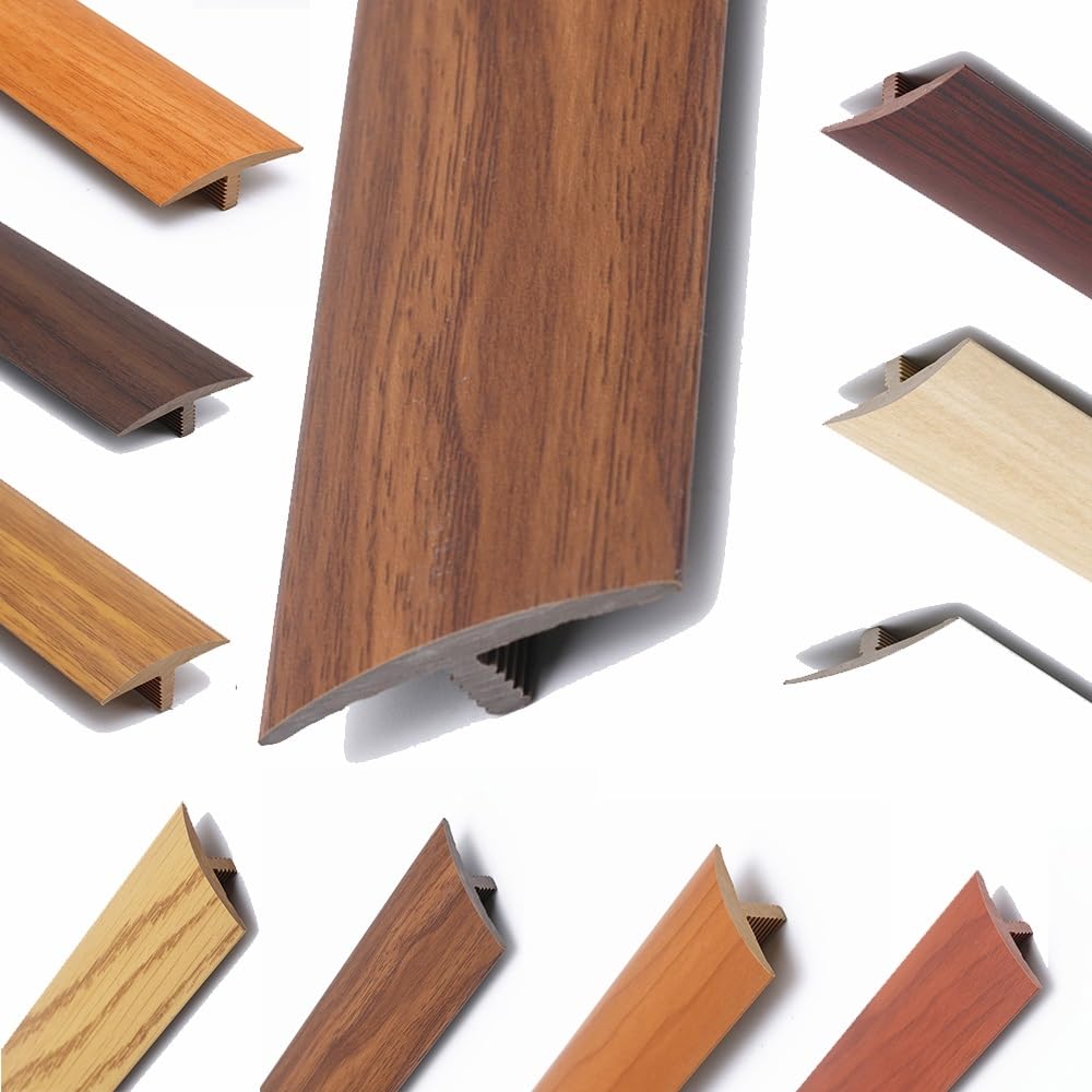 PVC T Molding Transition Strip 35.4in Cuttable Floor Threshold Strip Self Adhesive Floor Edging Trim Strips for Vinyl Flooring/Tile/Carpet/Laminate(Thai Teak)