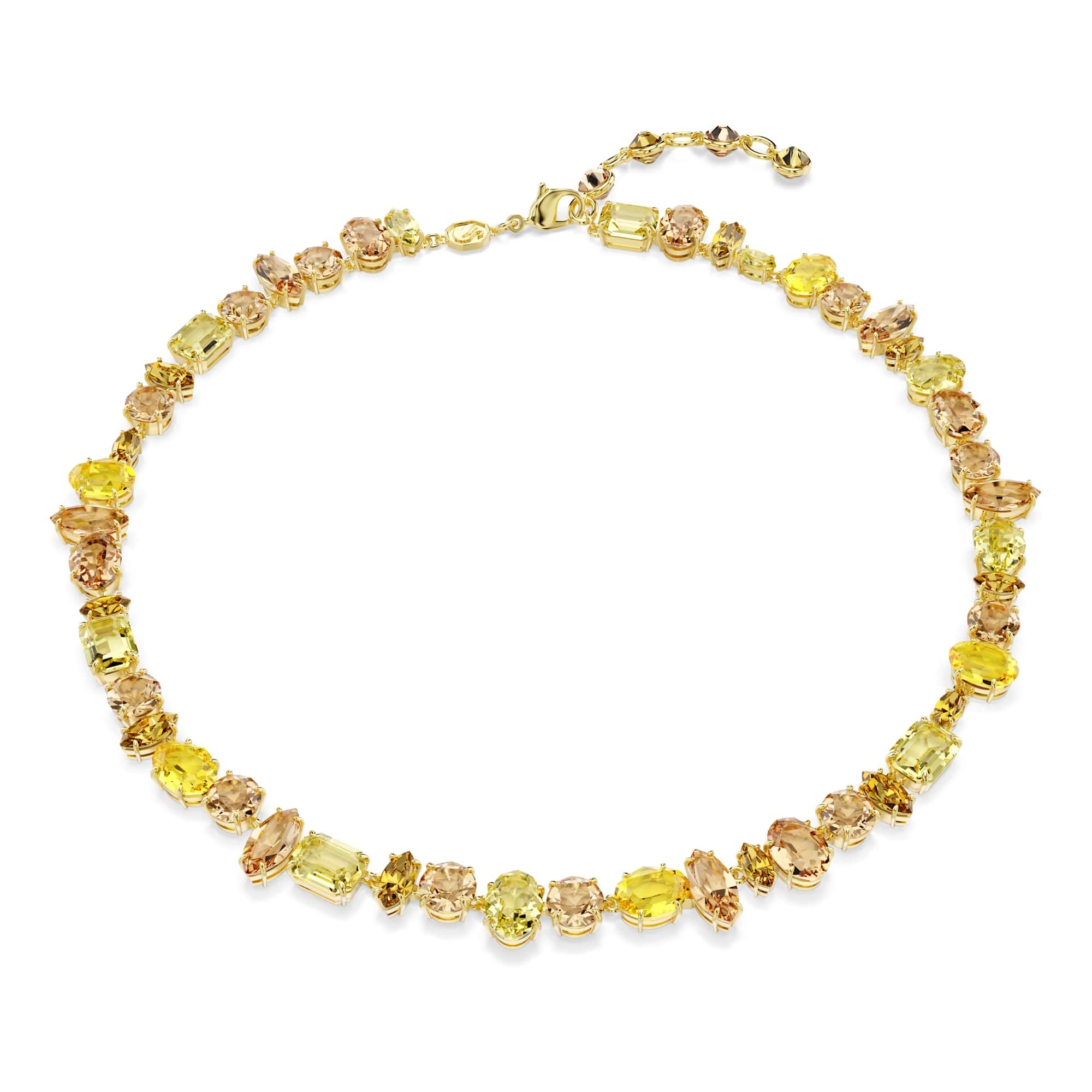 Swarovski Constella Collana Tennis, Gioiello con Cristalli Gialli e Ambra, Taglio Misto, Design All Around, Chiusura a Moschettone, Placcatura in Tonalità Oro, 36-​40,​5 cm, 1 cm
