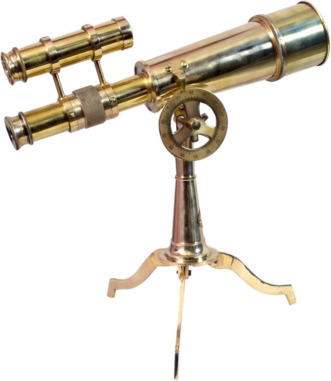 nauticalshoppee Vintage Brass Telescope on Tripod Stand – 12" D x 7" W x 10" H – Polished Brass Spyglass with DF Lens – Antique Nautical Desktop Decor – Harbor Master Style