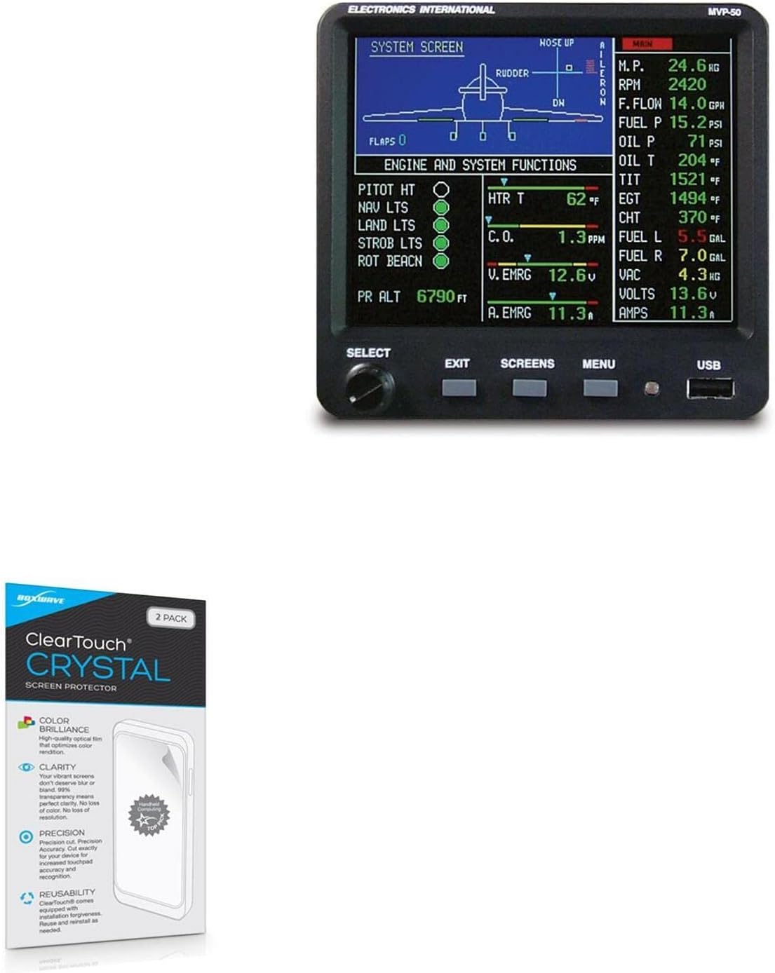 BoxWave Screen Protector Compatible with MGL Avionics Xtreme EFIS - ClearTouch Crystal (2-Pack), HD Film Skin - Shields from Scratches