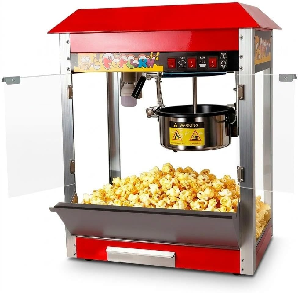 Commercial Popcorn Machine Countertop, Popcorn Maker Machine 1300W 8 oz Kettle, Movie Theater Popcorn Popper with Dual Warming System & Simple Controls for Arcade & Snack Bars