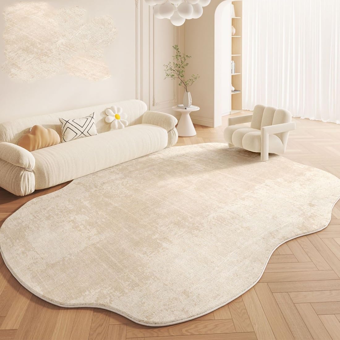 Tapis Beige De Forme Irrégulière, Épais, Doux, en Fausse Laine, Lavable, pour Salon, Chambre À Coucher, Salle De Bain, Tapis De Sol, Adapté Aux Animaux Domestiques(Beige A,100cmX160cm)