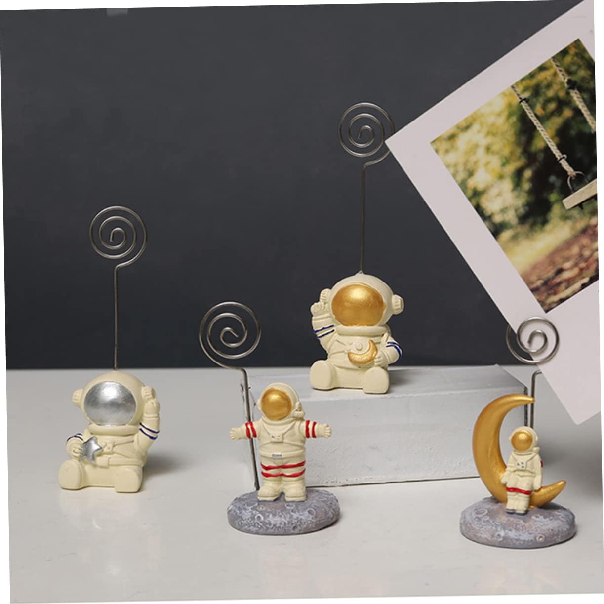 Astronaut Paper Clip Holder Creative Notes Clip and Photo Stand Adorable Golden Design for Home Office School Parties Keeps Memo and Photos Upright