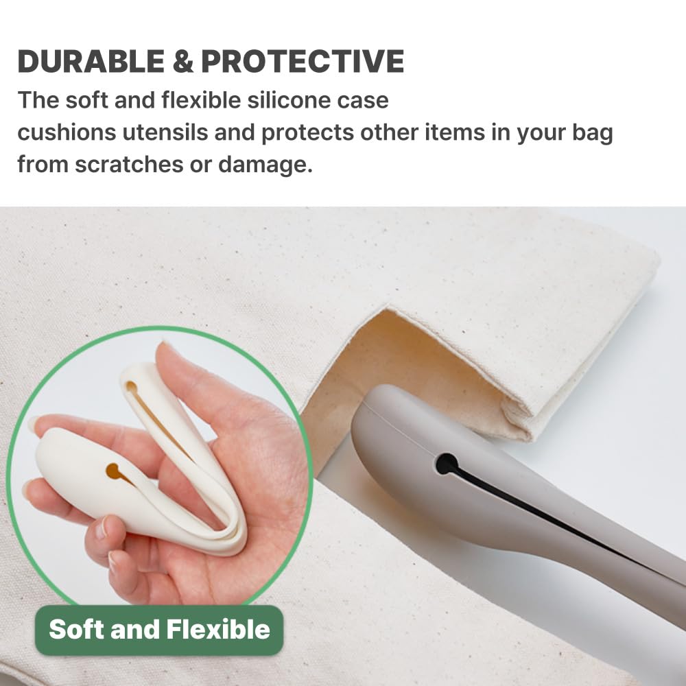 Portable Travel Utensils with Silent Silicone Case, Stainless Steel Spoon, Fork, Knife, BPA Free Cutlery for Kids, Adults, Picnic, Camping, Noise-Free Storage (Pink)