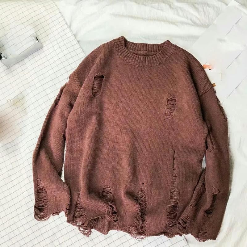 American Streetwear Men O-Neck Knitted Sweater Retro Loose Pullovers Knitwear Sweaters3