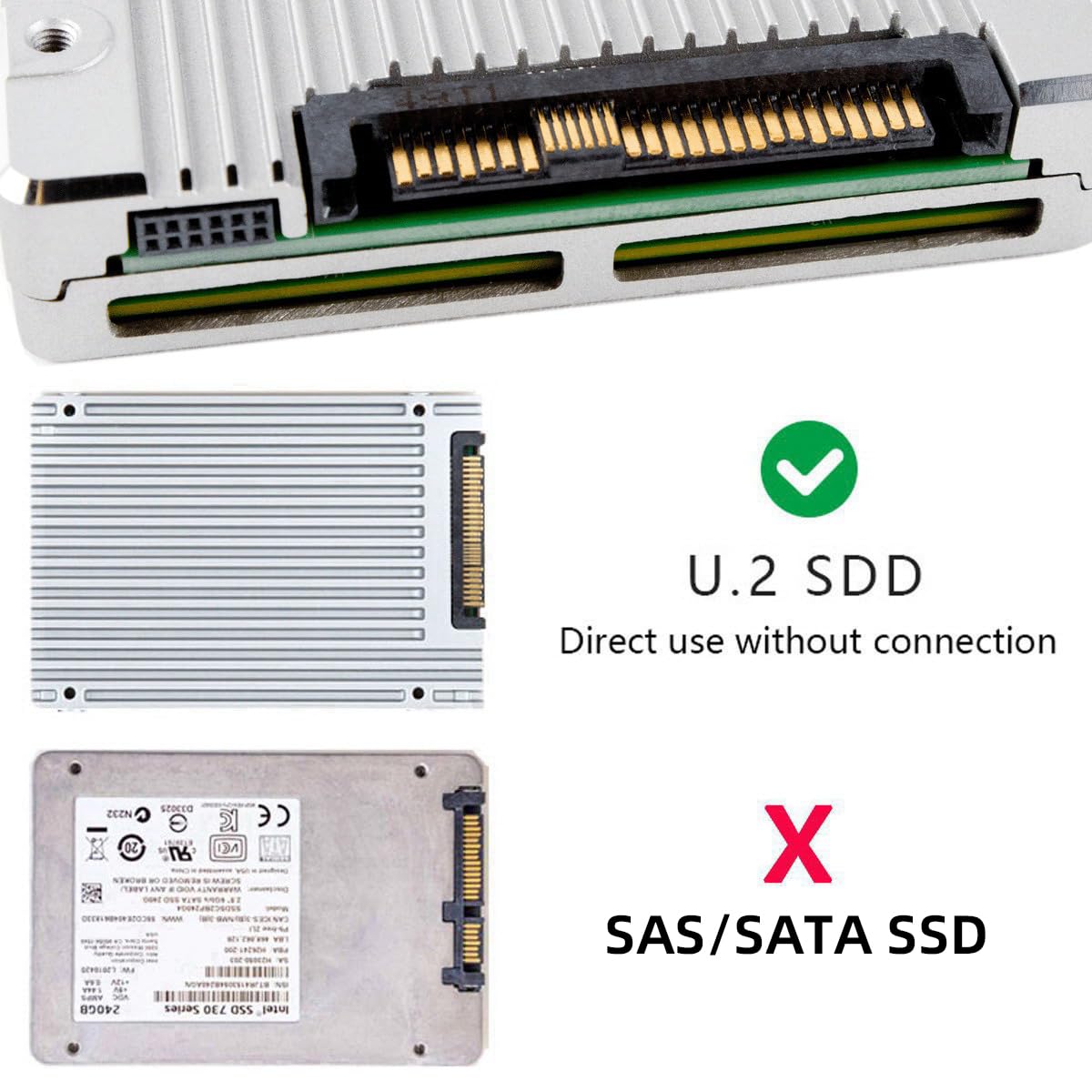 xiwai PCIe 5.0 MCIO 4X Mini Cool Edge IO a U.2 SFF-8639 NVME PCI-Express con cavo di alimentazione SATA 15P per scheda madre SSD, 50 cm