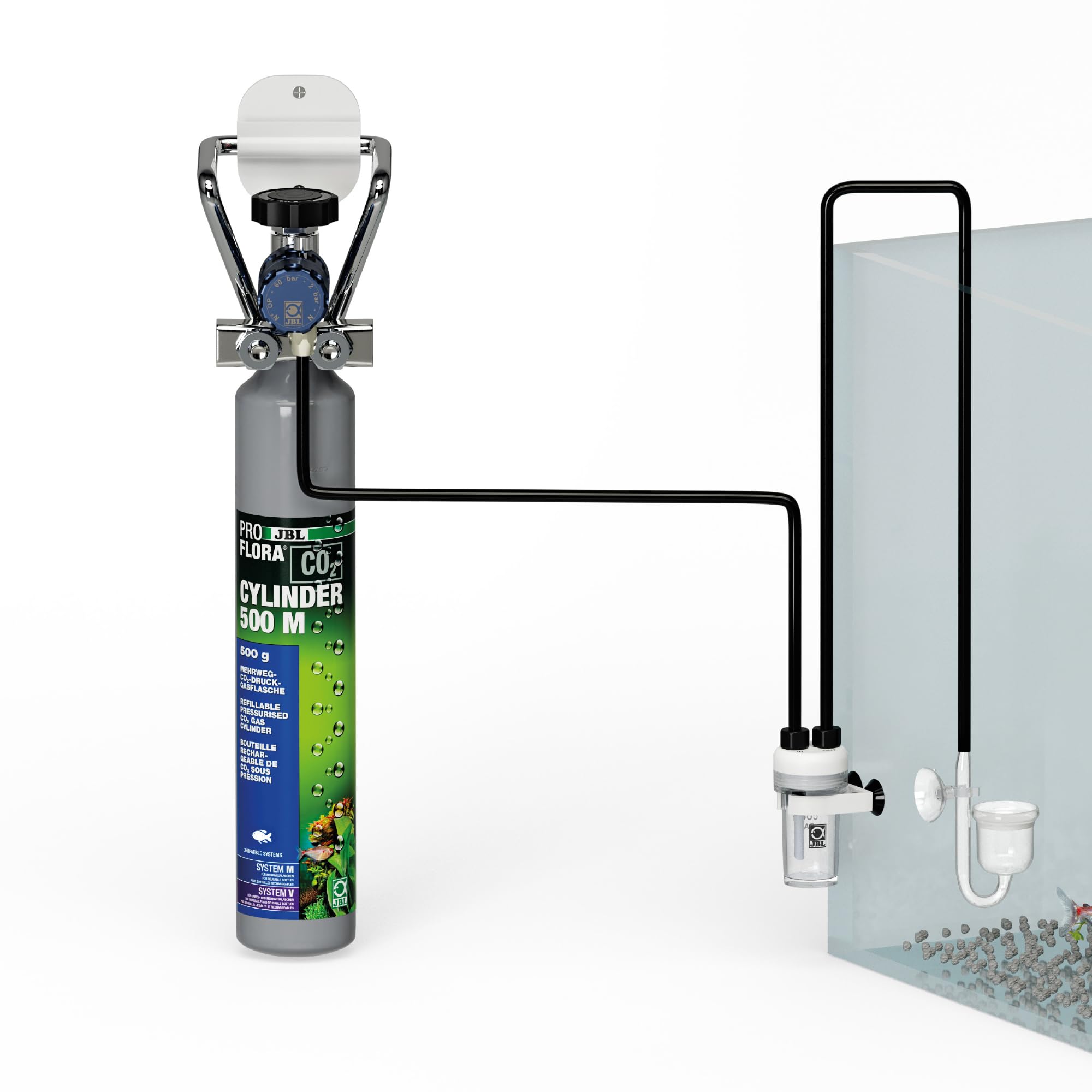 JBL PROFLORA CO2 BASIC SET M, CO2-Düngeanlagen-Komplettset für 40-300 l, Mit Mehrwegflasche und umfangreichem Zubehör