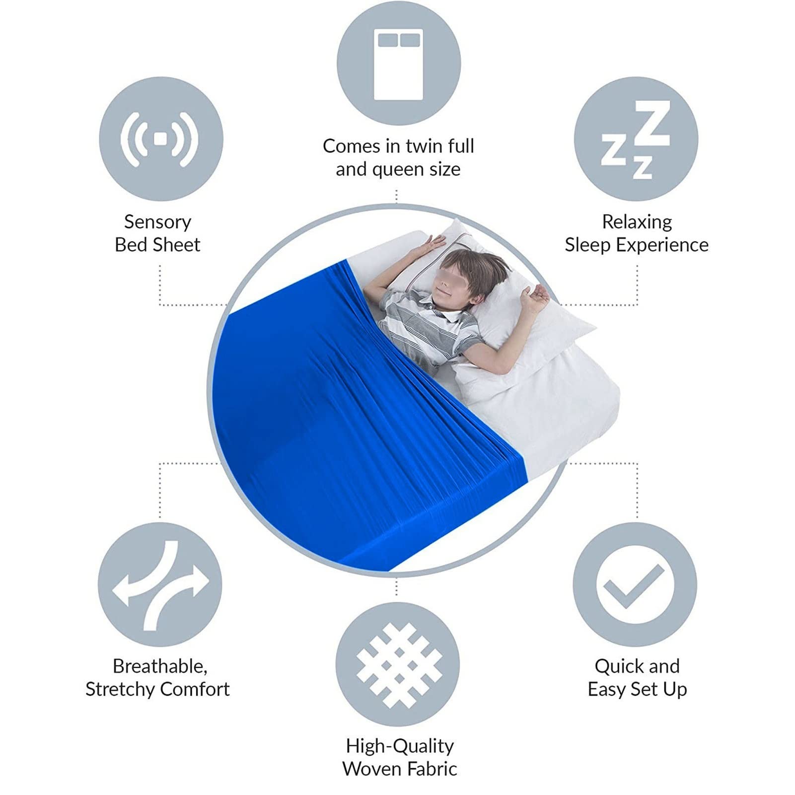 Drap Lit À Compression Sensorielle, Sensation Relaxation Profonde, Aide À Lutter Contre Le SPD, L'anxiété, Le TDAH, l'Autisme, Respirant (Color : Blue, Size : Twin Size 98 x147 cm)
