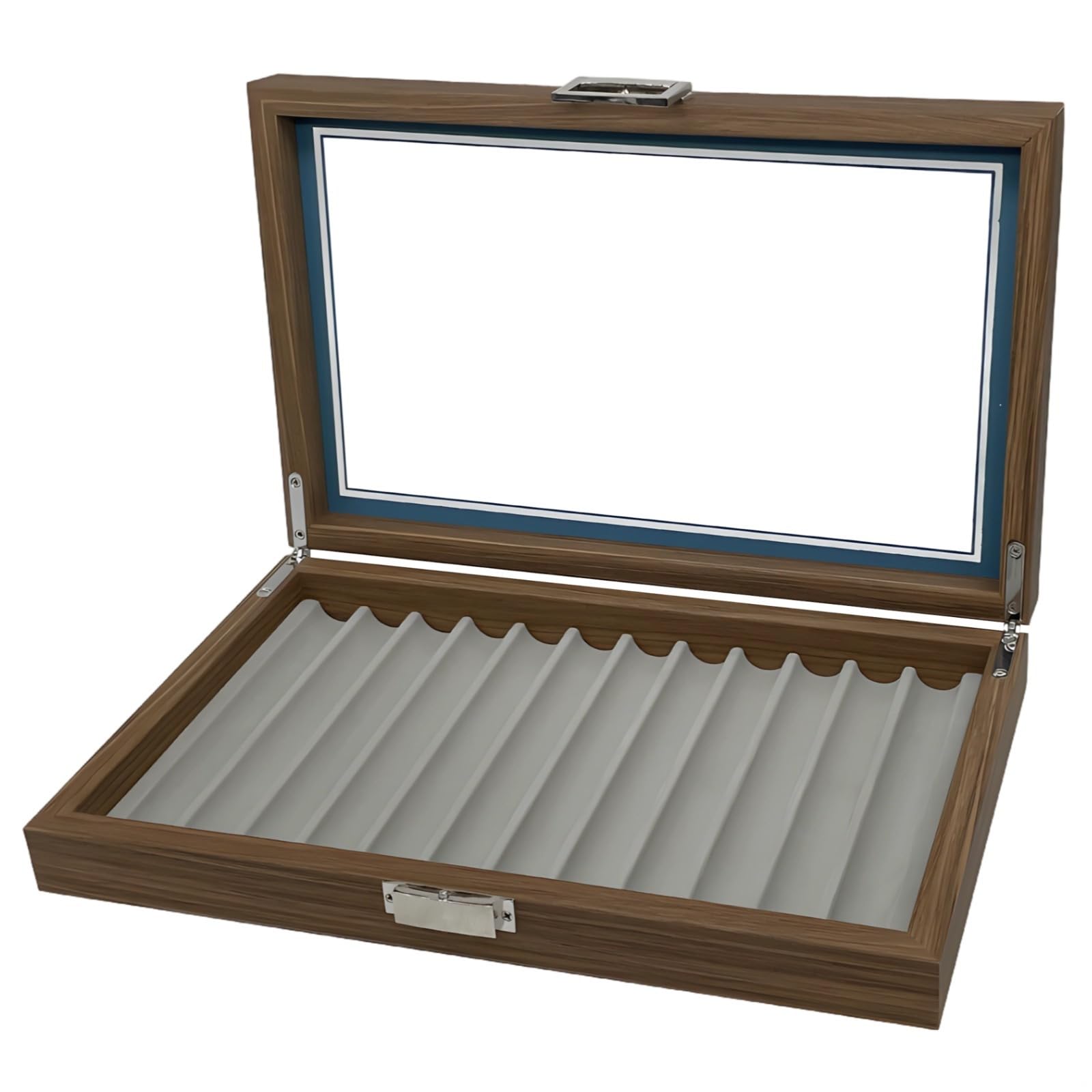 Contenitore per penne a dodici scomparti, in legno di noce, con coperchio trasparente, chiusura in metallo sicura, un ottimo regalo per collezionisti e decorazioni per ufficio