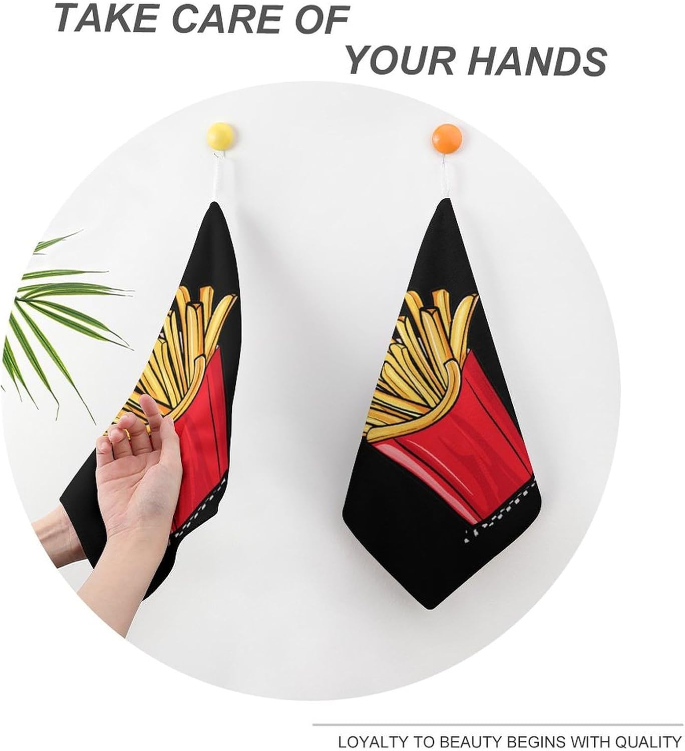 French Fries Hand Towels for Bathroom Kitchen Towels Small Towel Handkerchiefs with Hanging Loop 4PCS