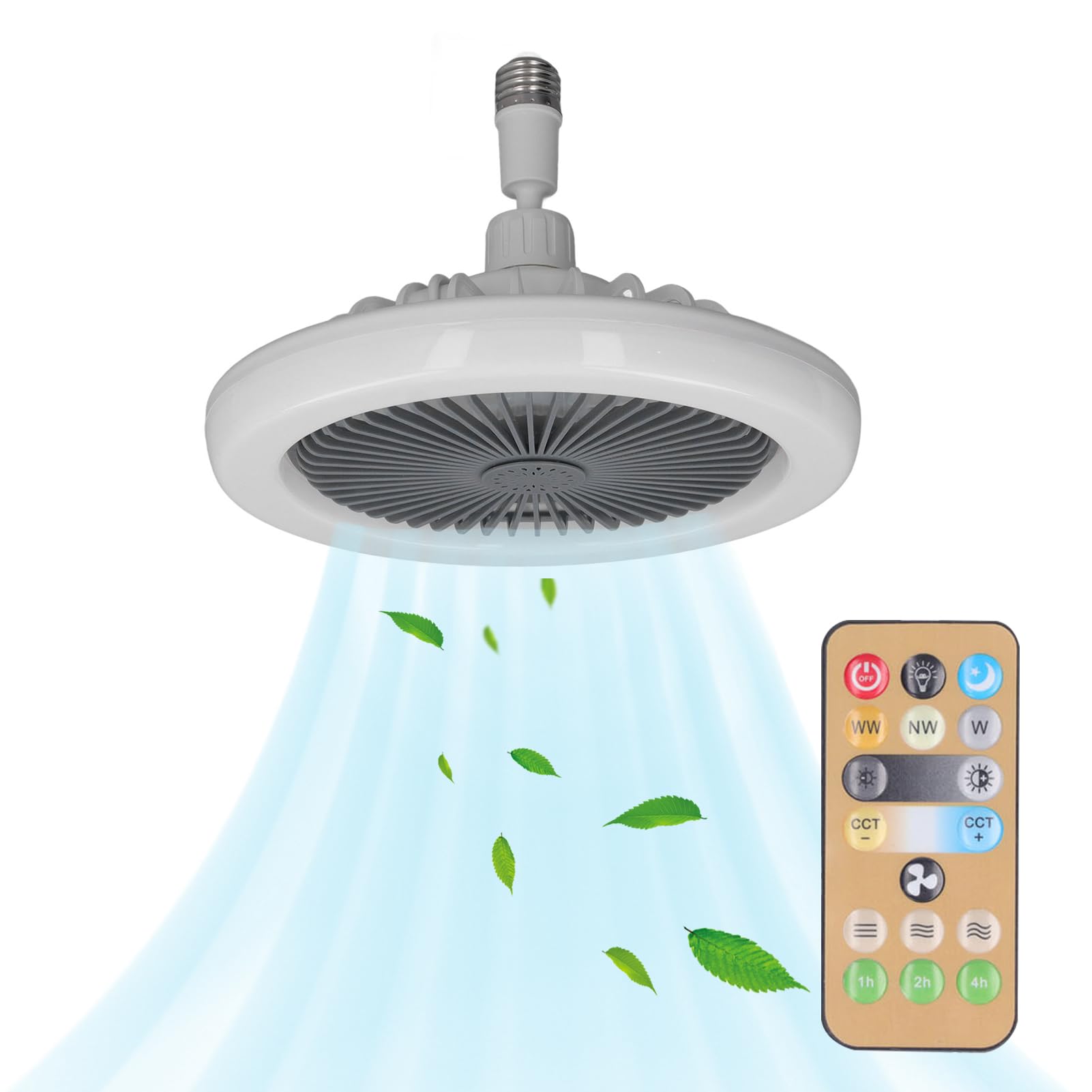 LED Ceiling Fan with Lights, 30W E27 Ceiling Light with Fan with Remote, Brightness & Speed Adjustment, 6000K Silent Small Electric Fan Lamp