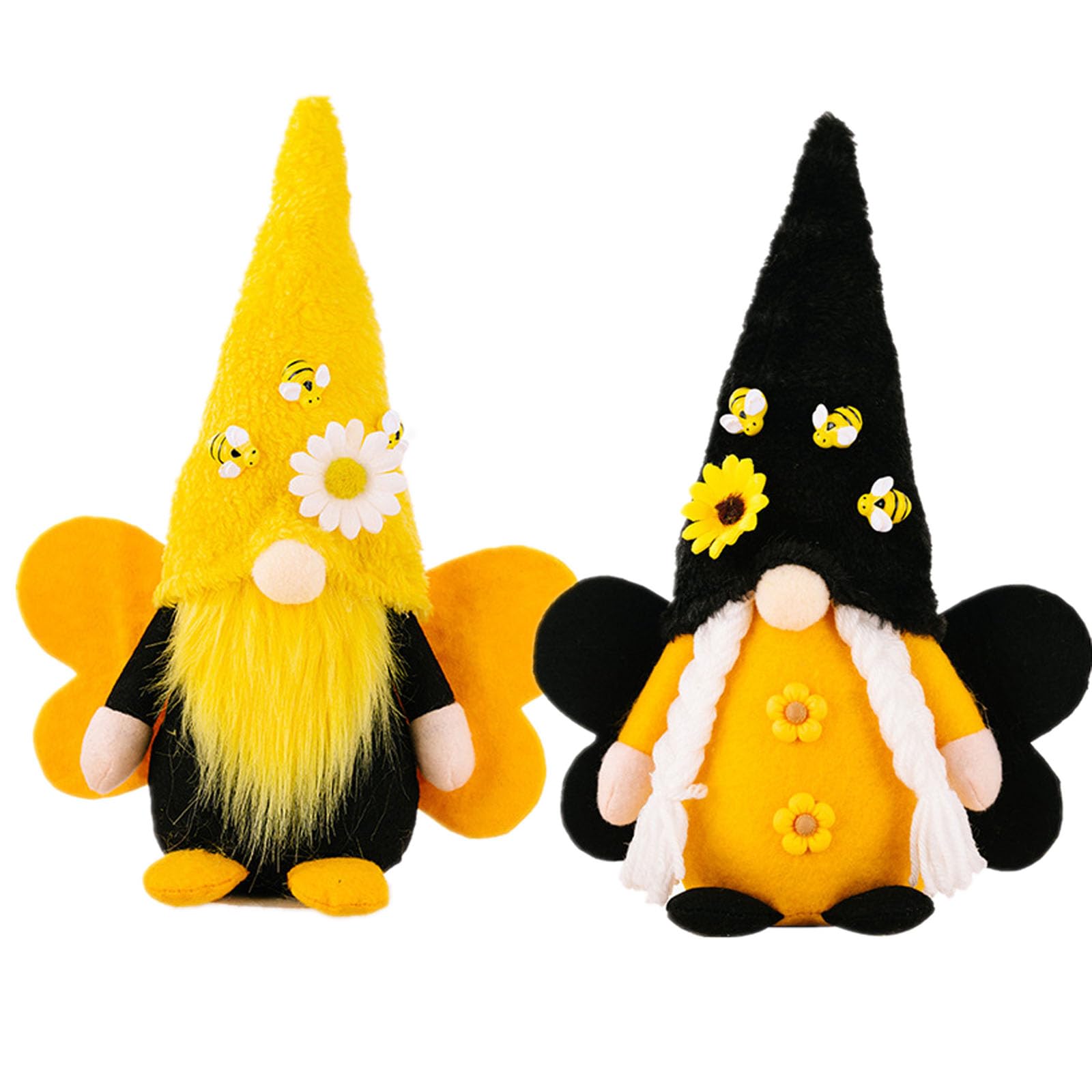 2Pcs Spring Bee Gnomes Plush Home Decoration, Handmade Swedish Tomte Elf Gnome Figurines Farmhouse Summer Sunflower Gnomes Decor for Coffee Station Tiered Tray Shelf Table Decor