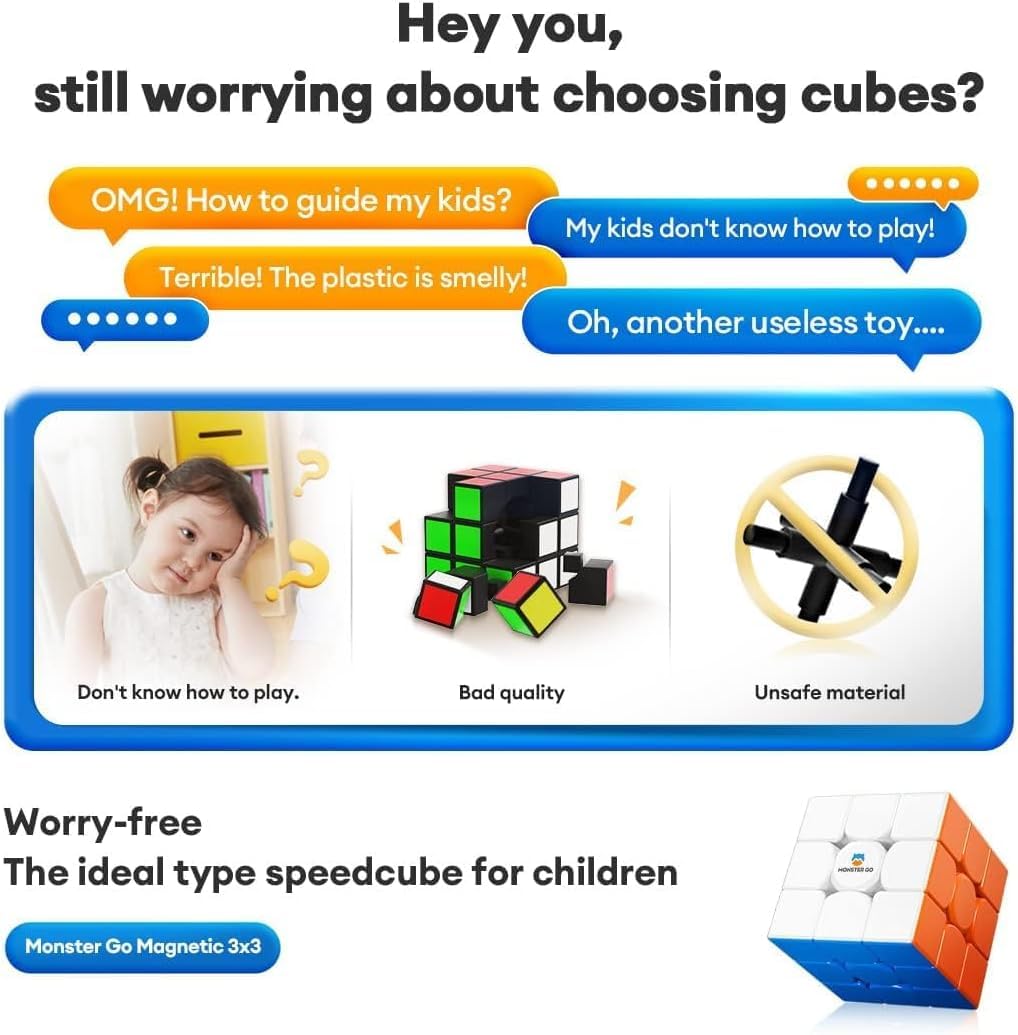 Monster Go Cubo Mágico Magnético 3x3 Speed Cube, MG 356-EDU Cubo de Velocidad con 48 Imanes - Rotación rápida y Suave, Resistente y Duradero, Profesional Original Iman-tado Puzzle (Sin Pegatinas)