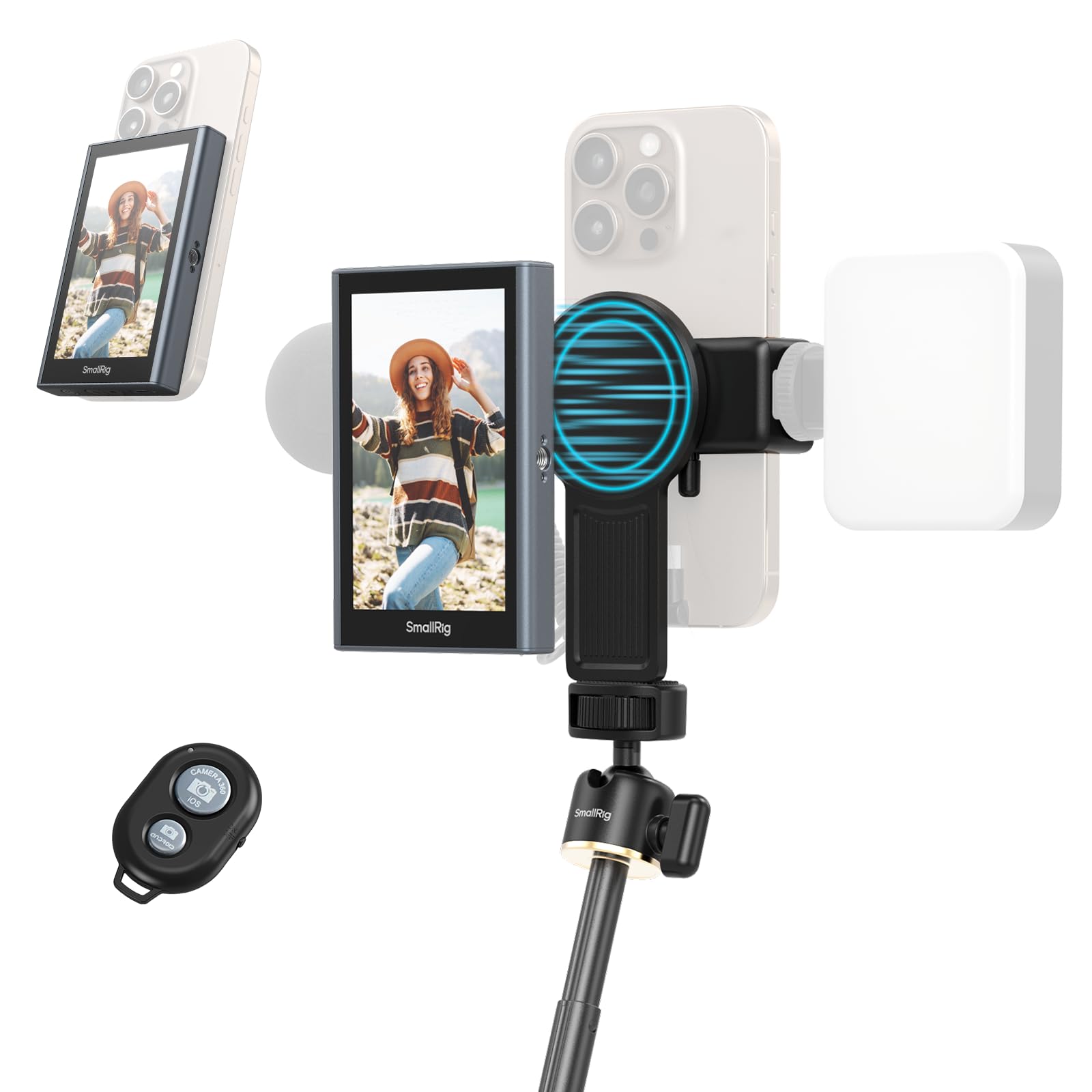 SMALLRIG Phone Vlog Selfie Monitor Screen for iPhone & Android(Support 4K), w/Magnetic Phone Holder Clip Mount & Wireless Remote, Sync Rear Camera for Selfie Vlog Live Stream Phone Filmmaking - 4851B