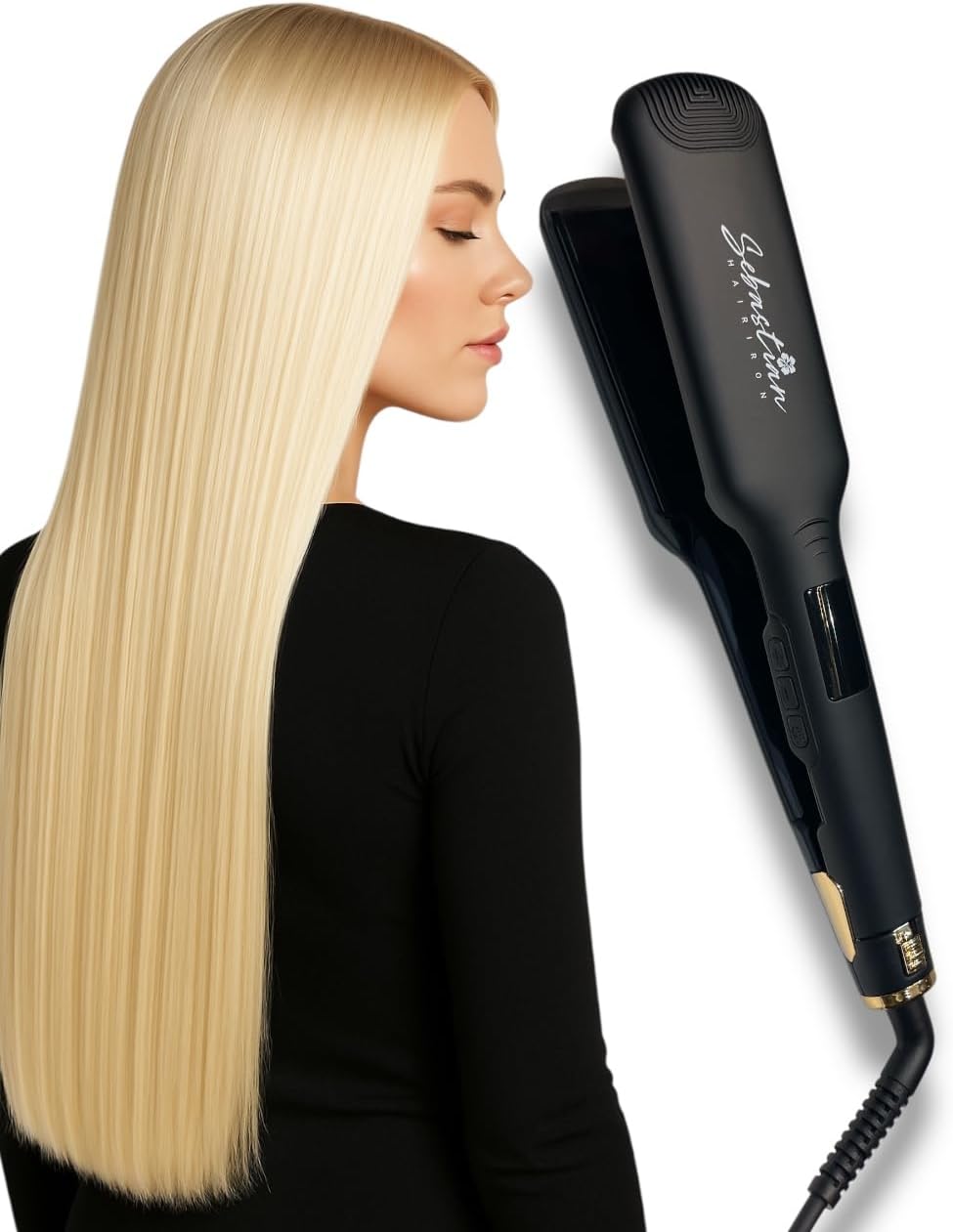 Flat Iron Hair Straightener Wide- Titanium Ceramic Plates -Profesional 2 en 1 | Sebastian Hair Iron