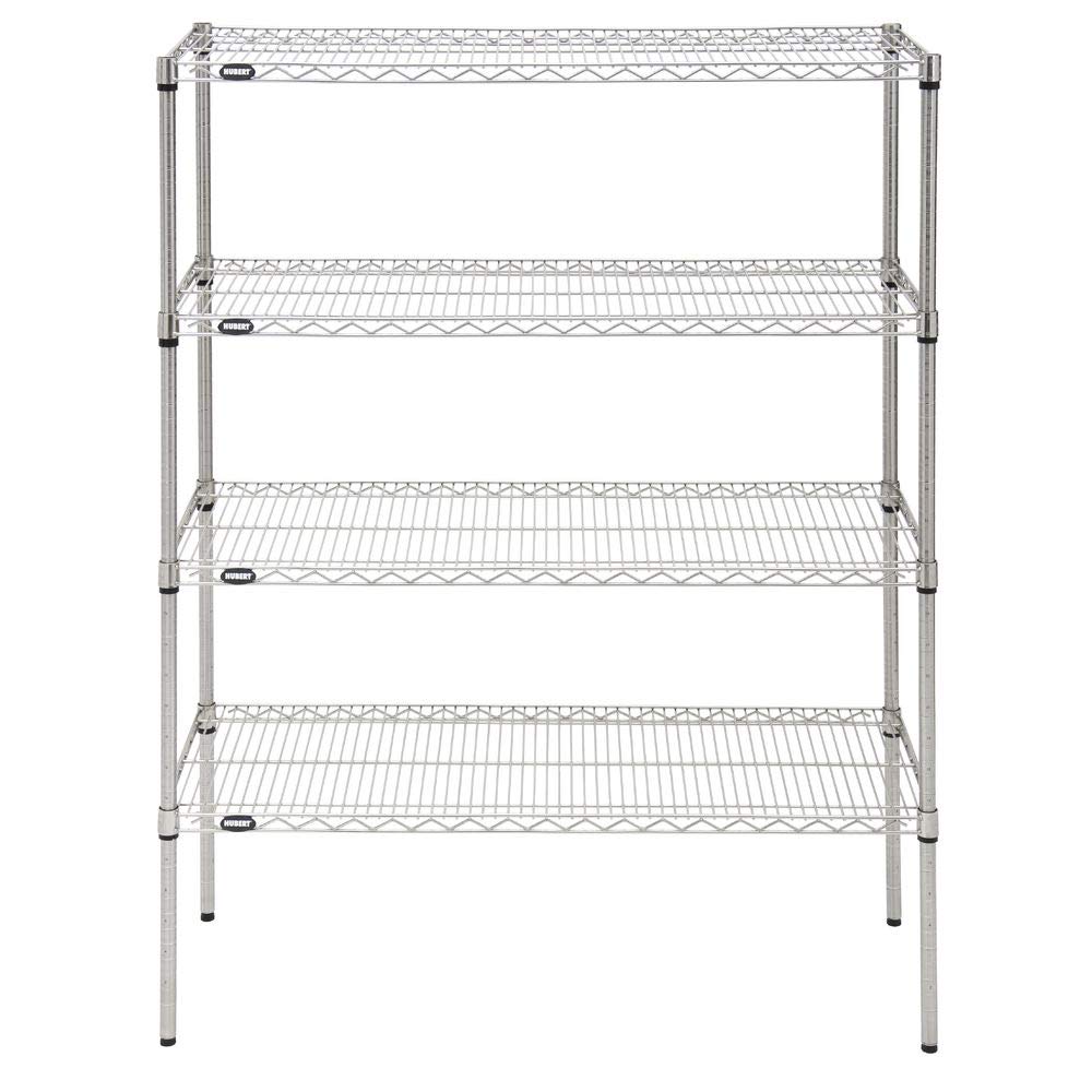 Shelving Unit with 4 Shelves Silver Wire - 60" L x 18" W x 63" H by HUBERT – Steel, Silver, Model K1848-3TA