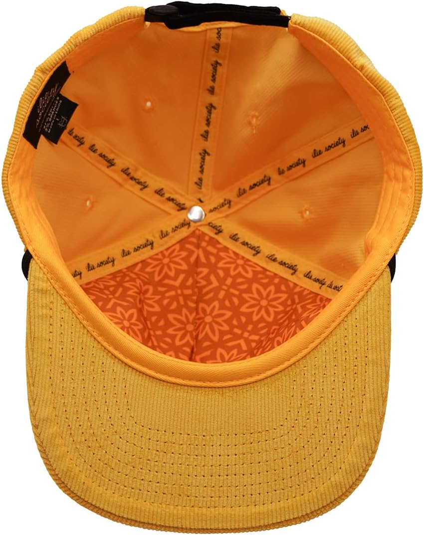 RBC x ilie Yellow Corduroy Rope Hat, Adjustable Unisex Strapback Cap with Embroidered Red Flower and Rope Detail