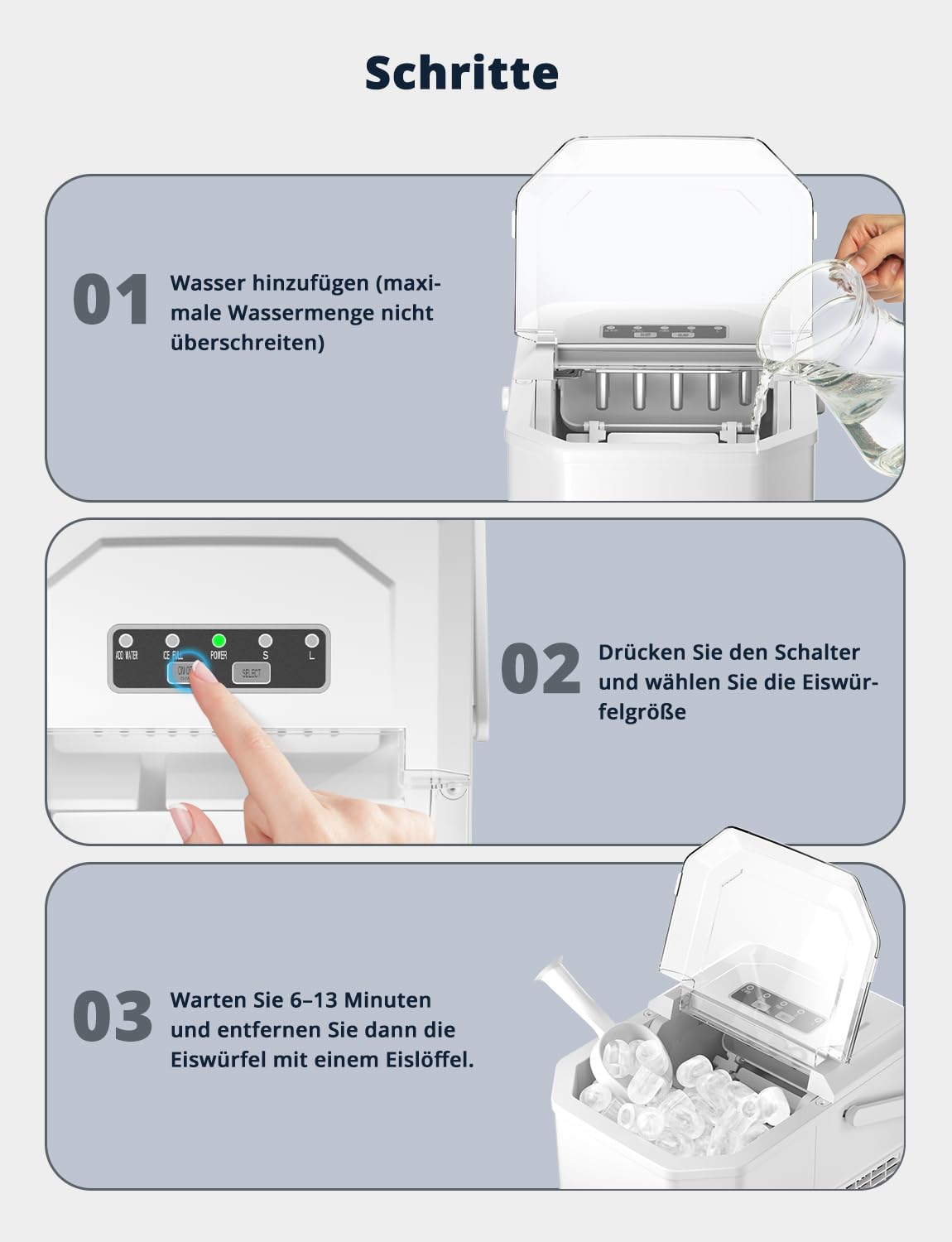 Eiswürfelmaschine, 12kg/24h Eiswürfelbereiter Professioneller Eisbereiter 1,5L Ice Maker 6-13Min Produktionszeit Ice Cube Maker, Eiswürfel Maschine (MEHRWEG)