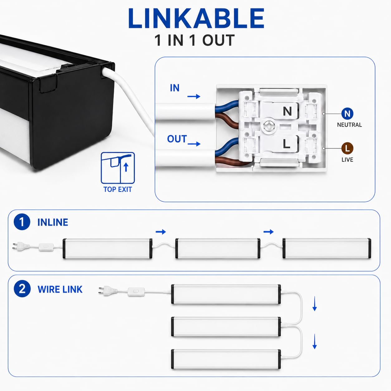 BrightFly LED Lichtleiste Schwarz 120 cm 2er Pack mit EU-Stecker, 3 Farbtemperaturen 3000K/4000K/6500K, 3610 lm, Moderne Deckenleuchte für Küche, Garage, Keller und Werkstatt