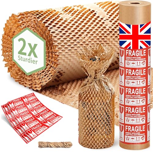 ecoTru UK Honeycomb Packing Paper 36cm x 20m, British Brand Eco Packaging Materials for Moving House Essentials, Shipping, Wrapping & Void Fill, Recyclable & Biodegradable Bubble Wrap Alternative