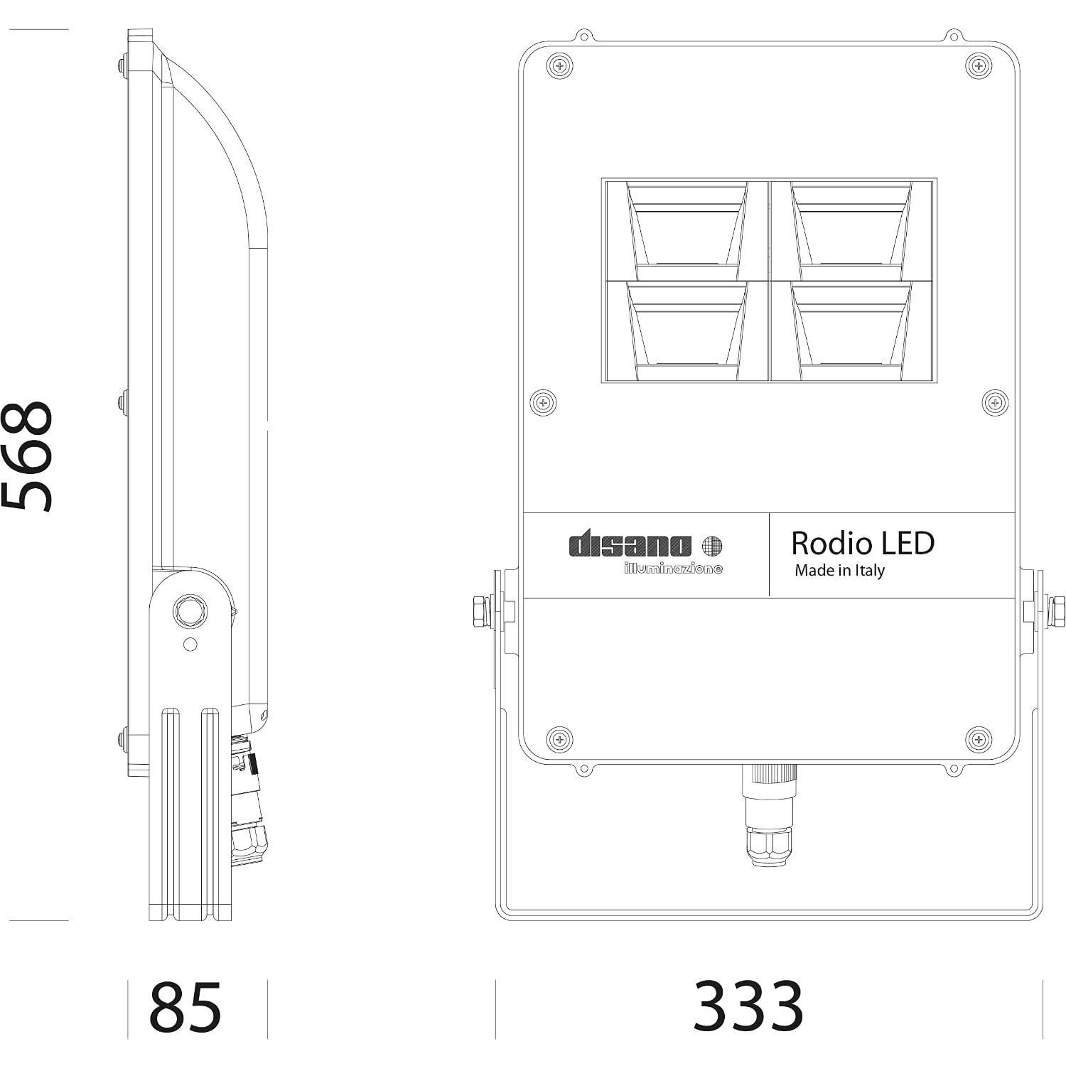 FARO PROIETTORE MODELLO 1894 RODIO LED Cablaggio CLD CELL 4000K 6375LM 60° asimmetrico 68W IP66 8,5x33,3x56,8 centimetri GRAFITE (riferimento: 41477300)
