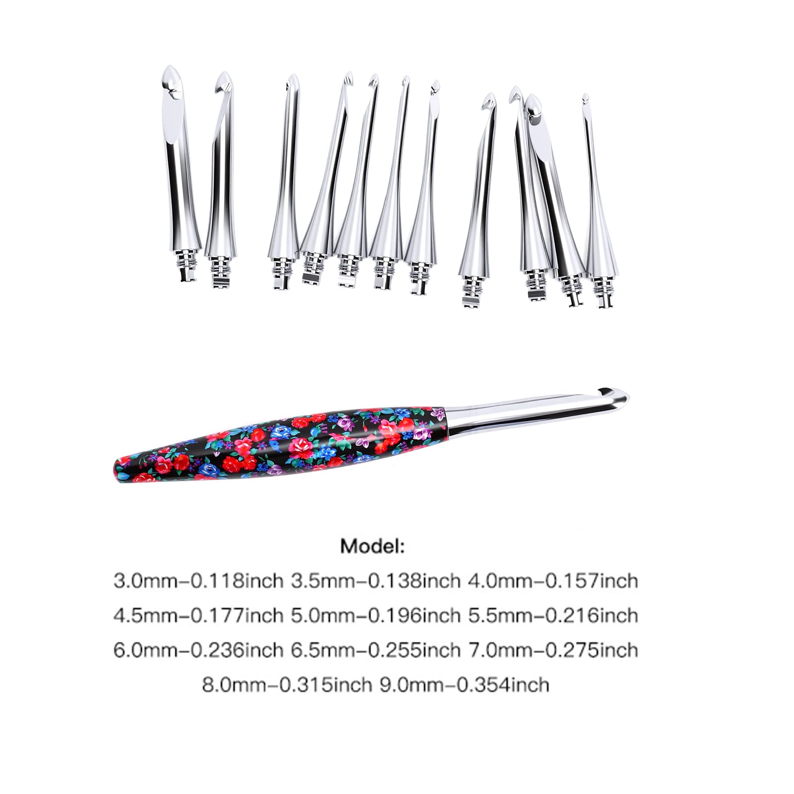 TIKATARER Juego de 11 Ganchos de Ganchillo Intercambiables, Mango Ergonómico con Bolsa de Almacenamiento con Cremallera Red Crane Ganchos de Aluminio de 3,0-9,0 mm para Tejido