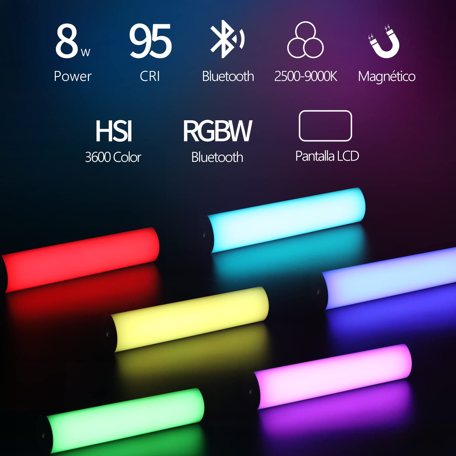 ARTCISE RGB de Mano de luz LED de vídeo, 360 ° RGB Completo Palo de luz con 3000mAh batería Recargable, Varita magnética de luz, 2500-9000K Regulable Tubo de luz de la cámara