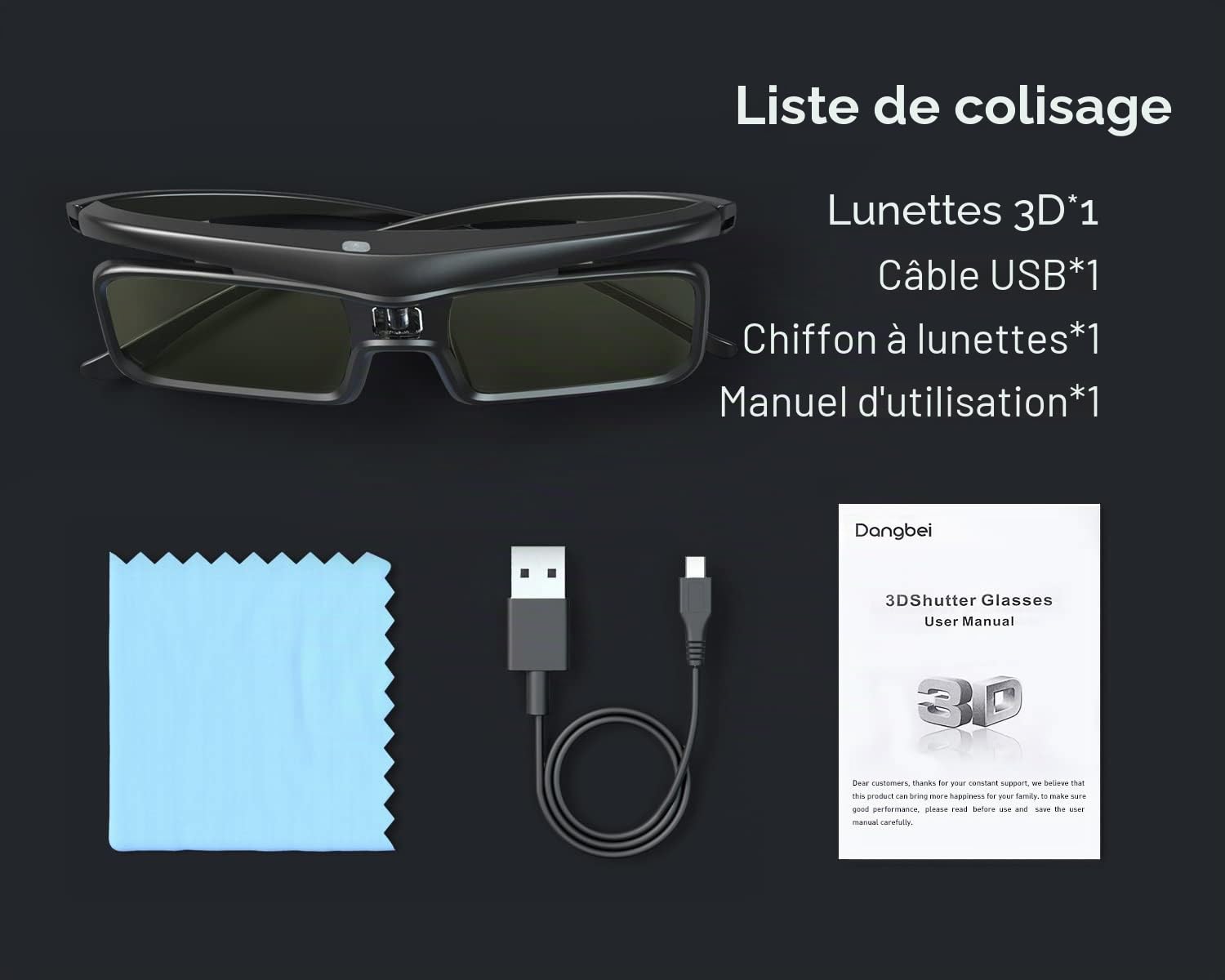 Dangbei DLP Lunettes 3D Rechargeables Actives pour compatibles avec Dangbei Atom, DBX3 Pro, DBOX02