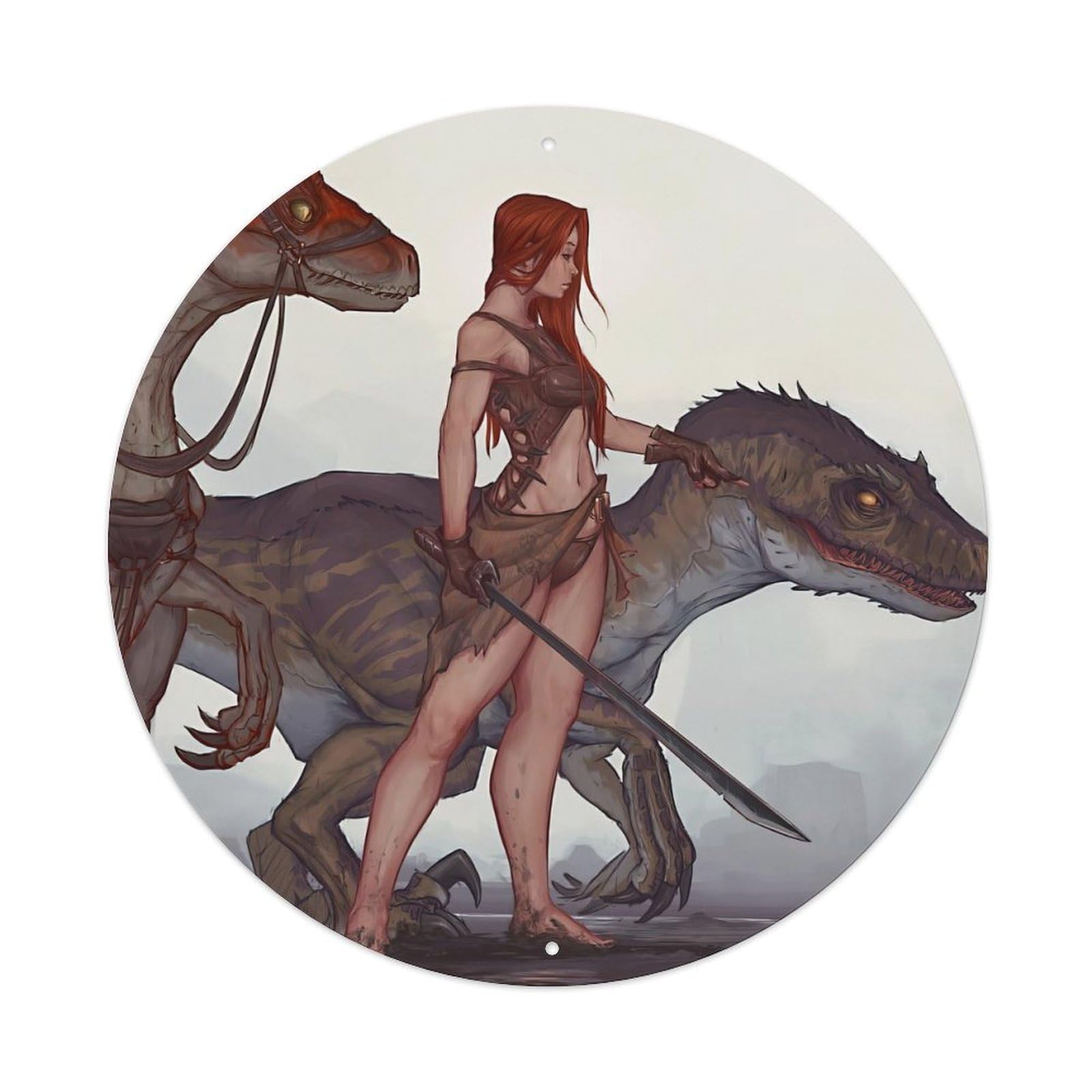 Animal Velociraptors And Women Warriors Extinct Animals Metal Tin Sign