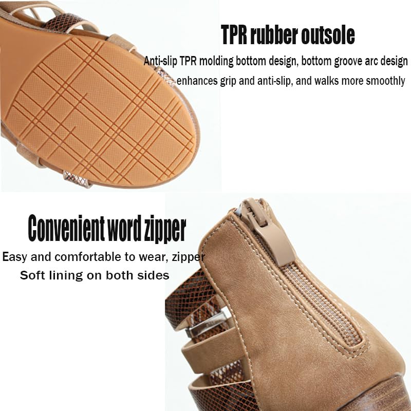 RiceelSor Women's Open Toe Wedge Gladiator Sandals High-top With Back Zipper Breathable Soft Orthopedic Vintage Roman Style Caged Sandals3