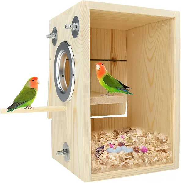 CooShou Bird Nest Box Parakeet Breeding Nest Box Bird Nest House Wooden Acrylic Transparent Breeding Box for Finch Lovebirds Cockatiel Budgie Conure Parrot